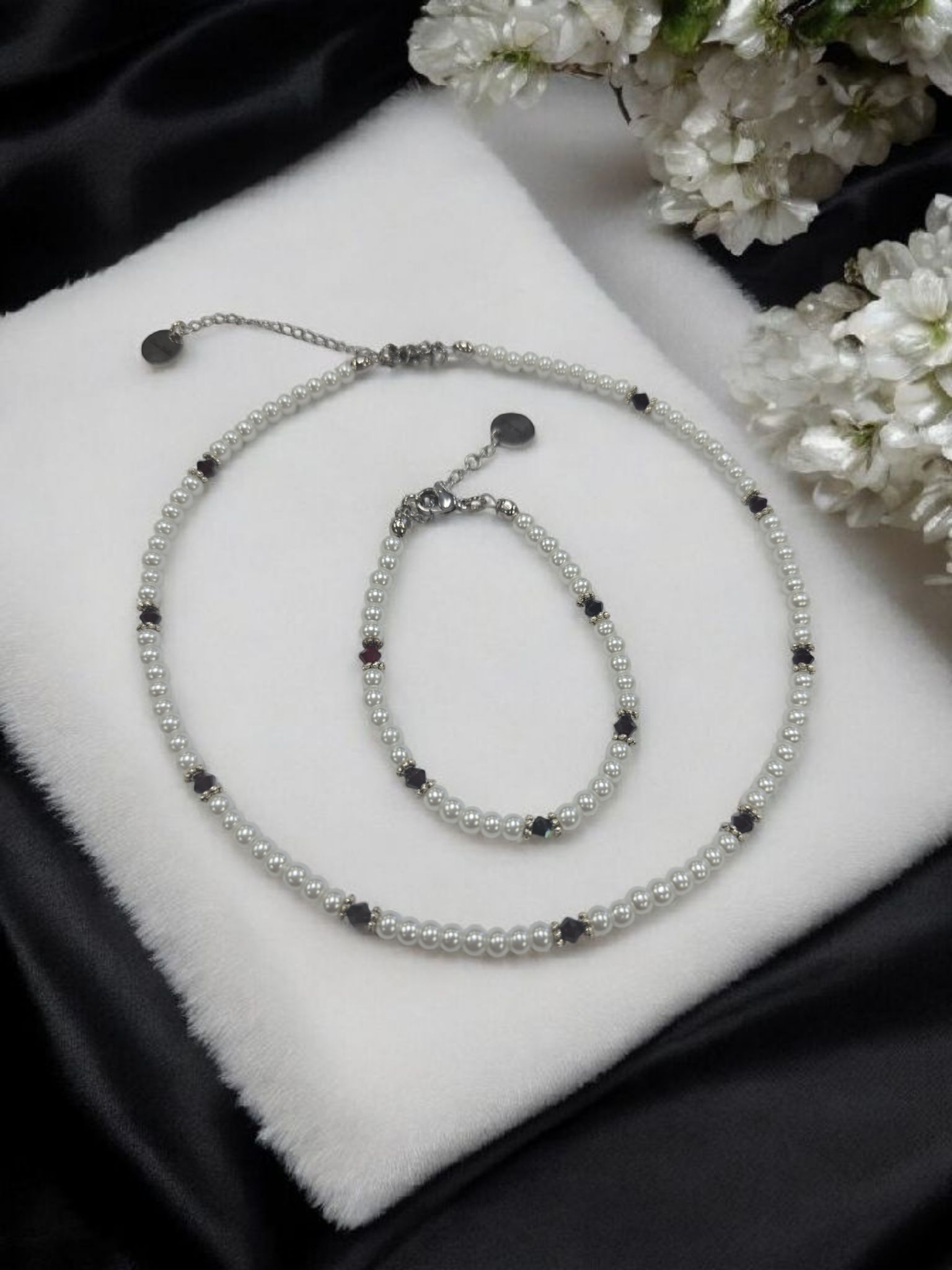 Austrian Crystal Birthstone and Pearl Set Necklace/Bracelet/Earring