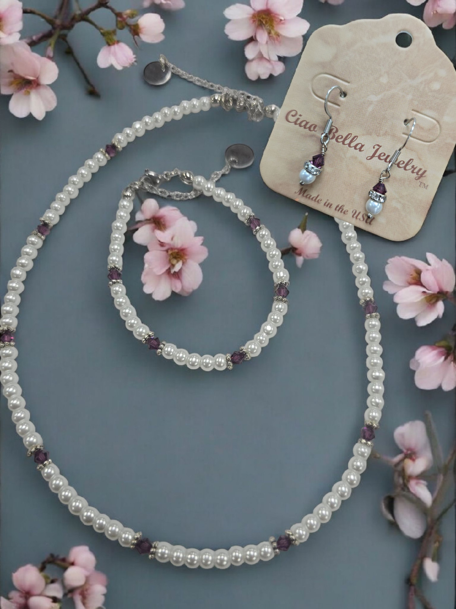 Austrian Crystal Birthstone and Pearl Set Necklace/Bracelet/Earring