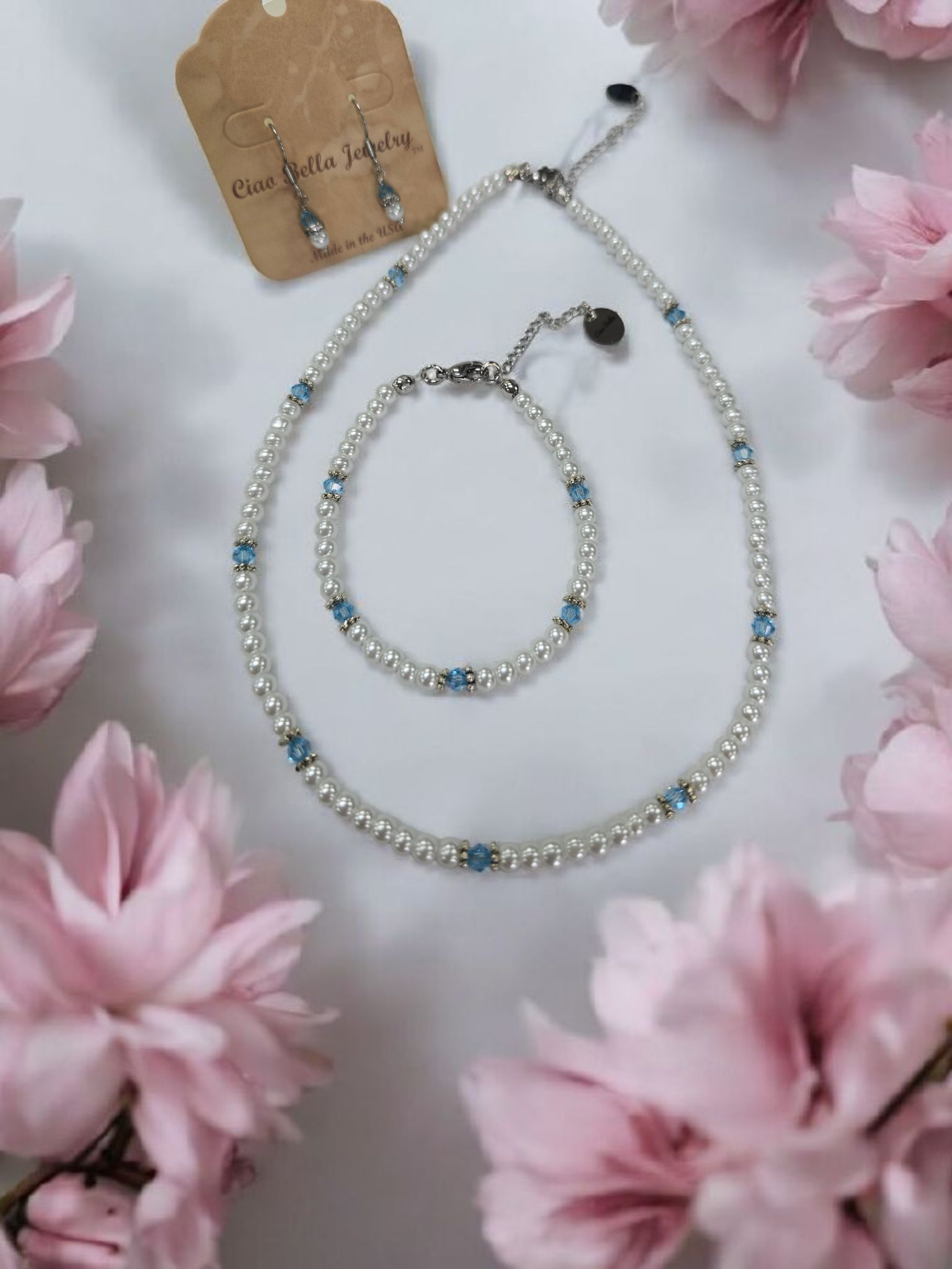 Austrian Crystal Birthstone and Pearl Set Necklace/Bracelet/Earring