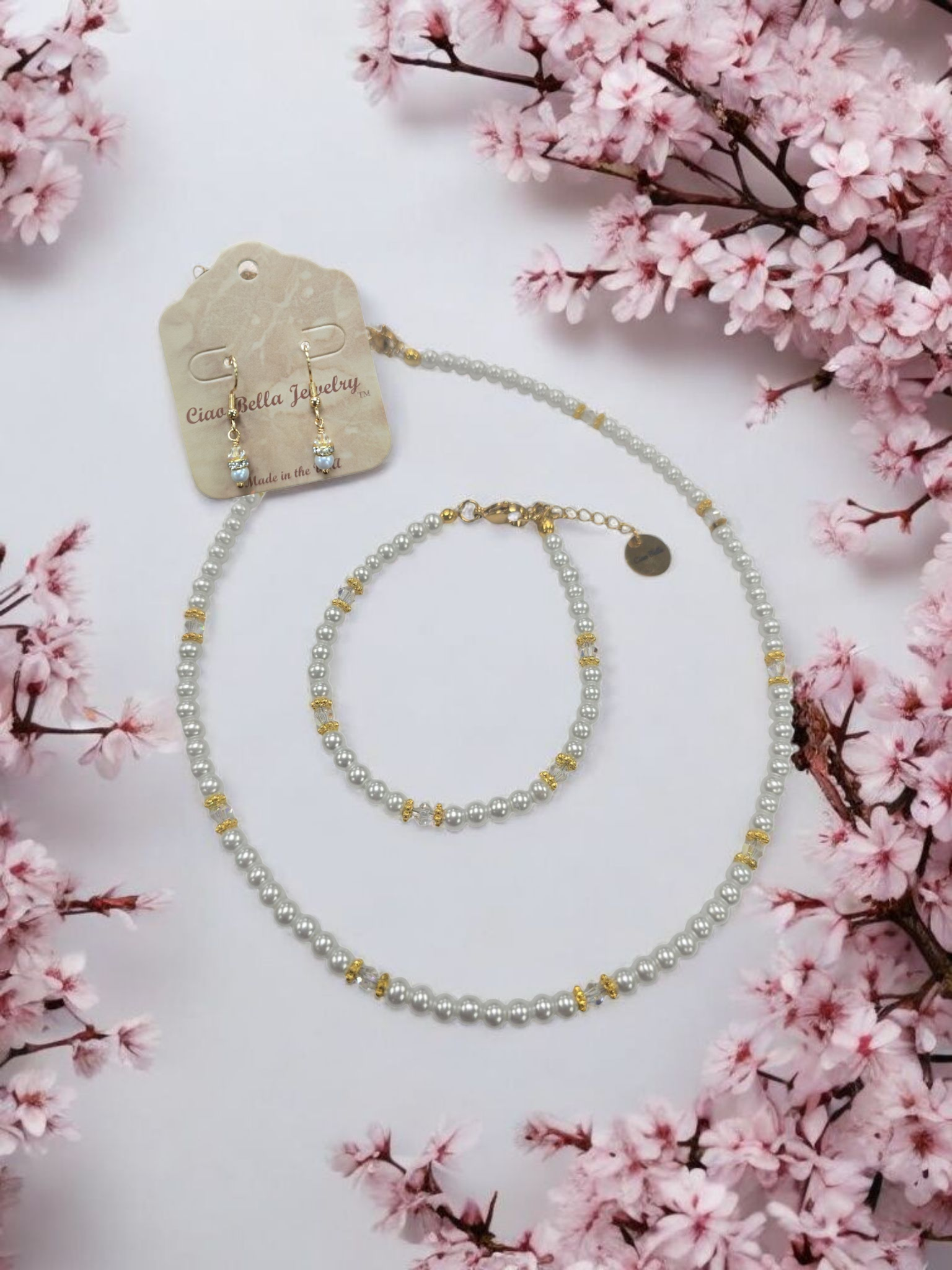 Austrian Crystal Birthstone and Pearl Set Necklace/Bracelet/Earring