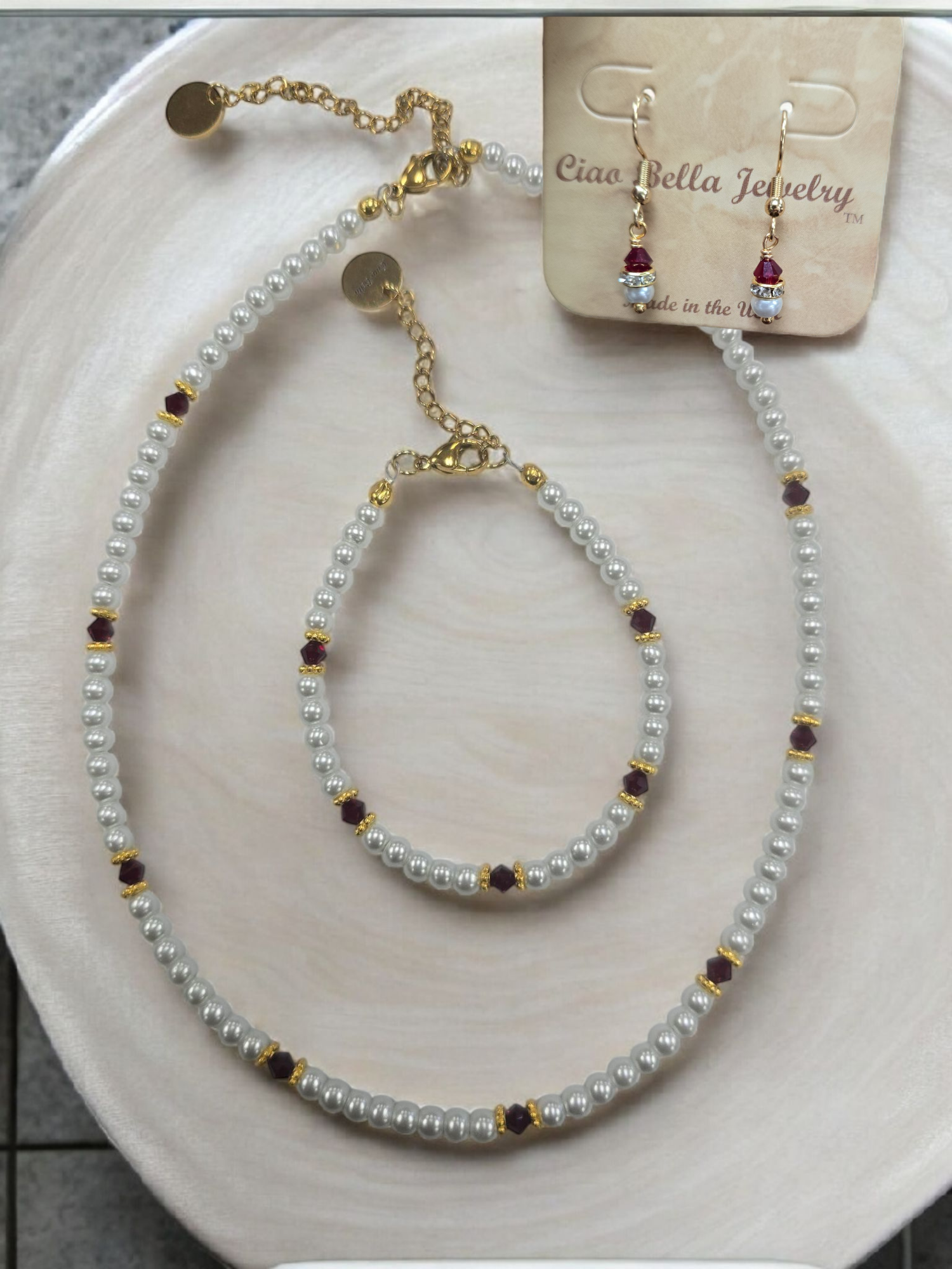 Austrian Crystal Birthstone and Pearl Set Necklace/Bracelet/Earring
