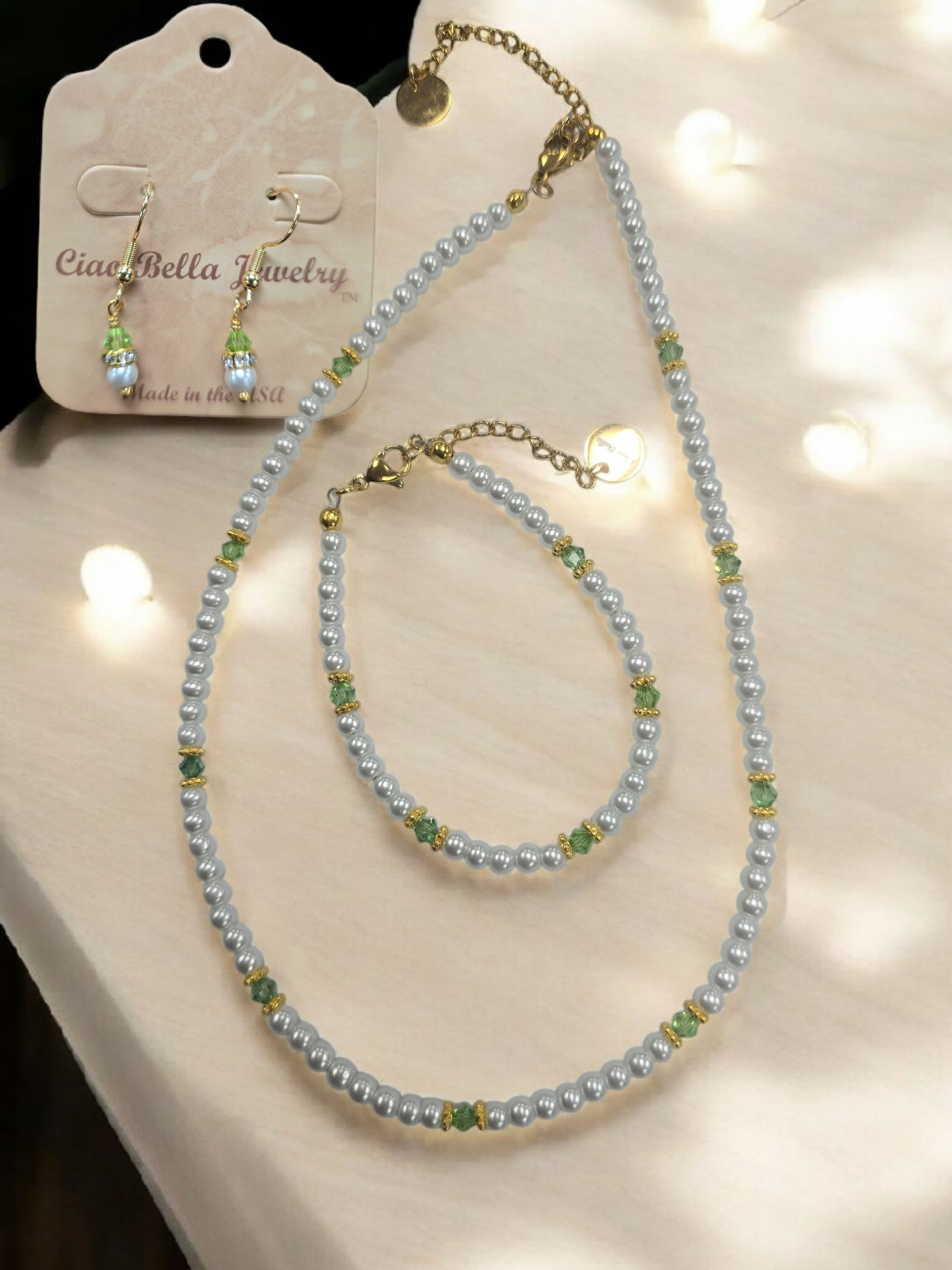 Austrian Crystal Birthstone and Pearl Set Necklace/Bracelet/Earring