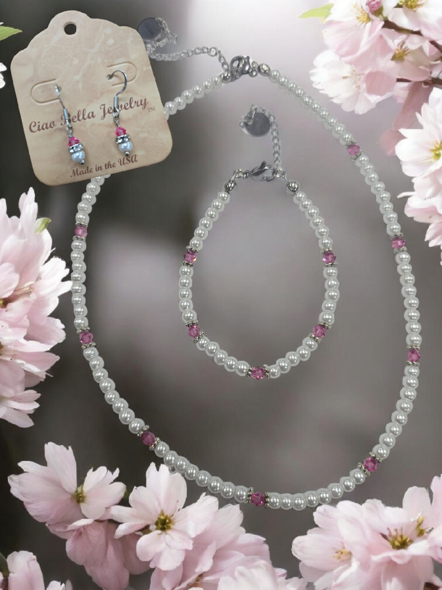 Austrian Crystal Birthstone and Pearl Set Necklace/Bracelet/Earring