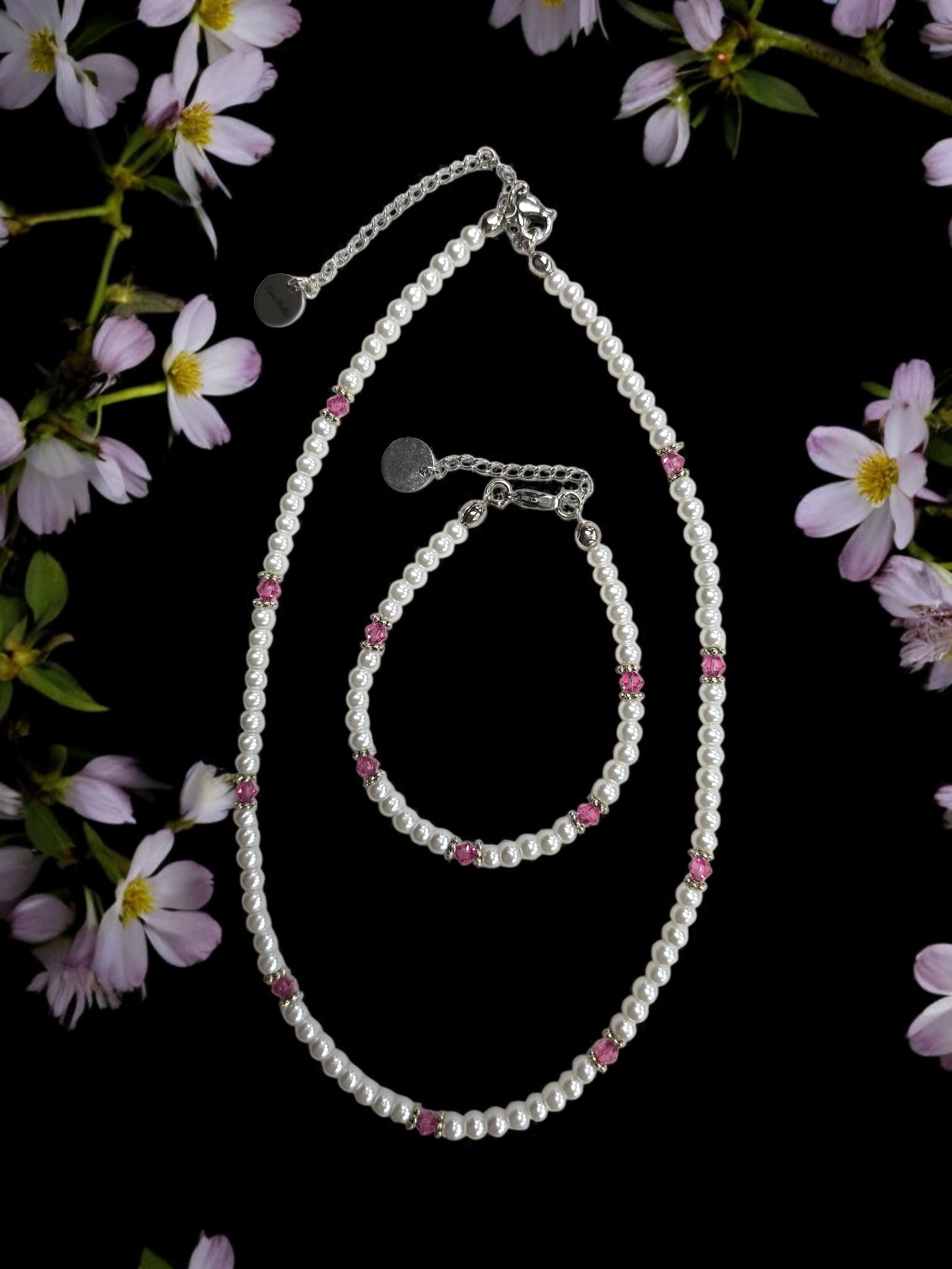 Austrian Crystal Birthstone and Pearl Set Necklace/Bracelet/Earring