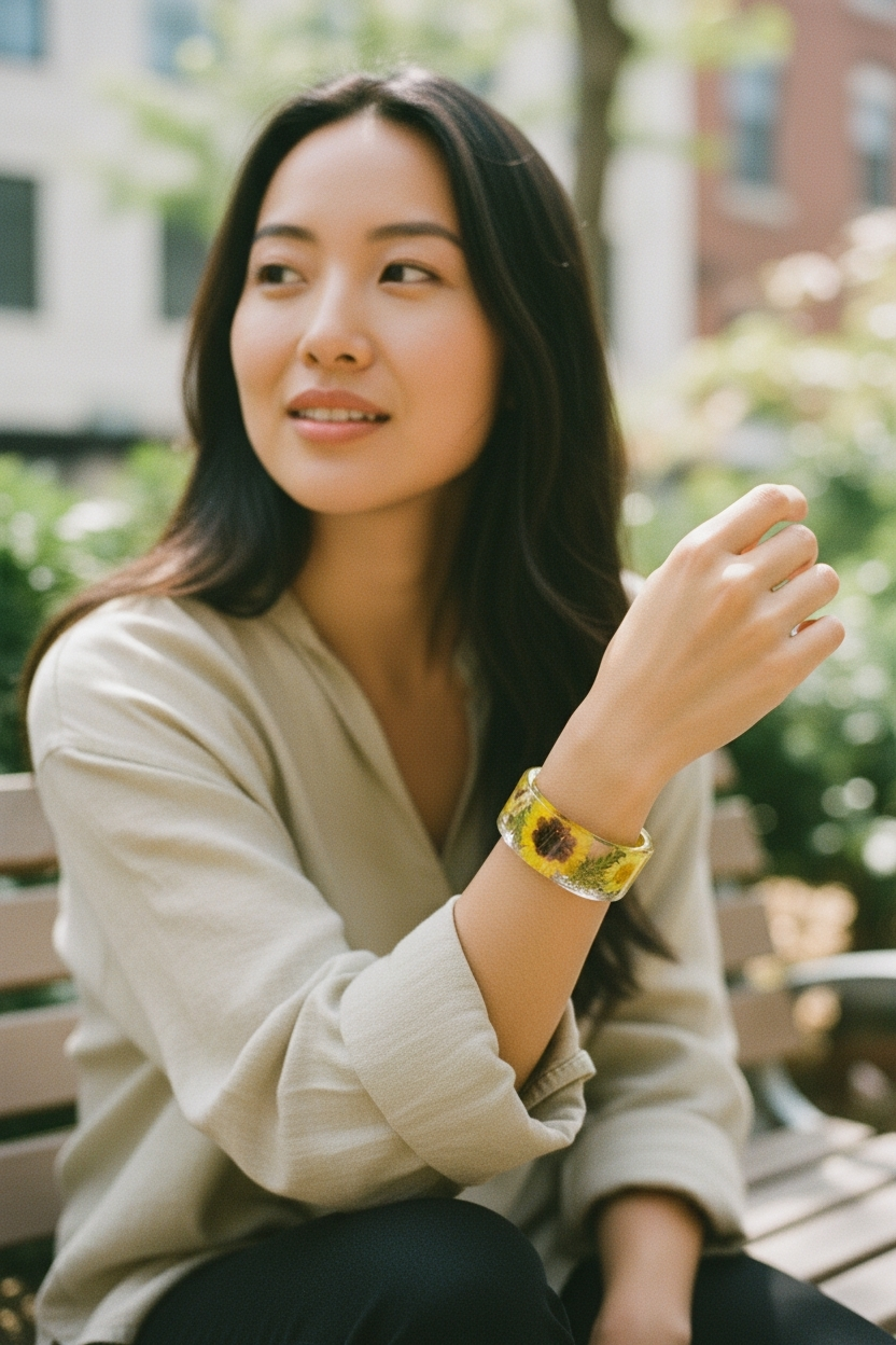 Colorful Handmade Pressed Flower Resin Cuff Bracelet | Unique Handmade Jewelry
