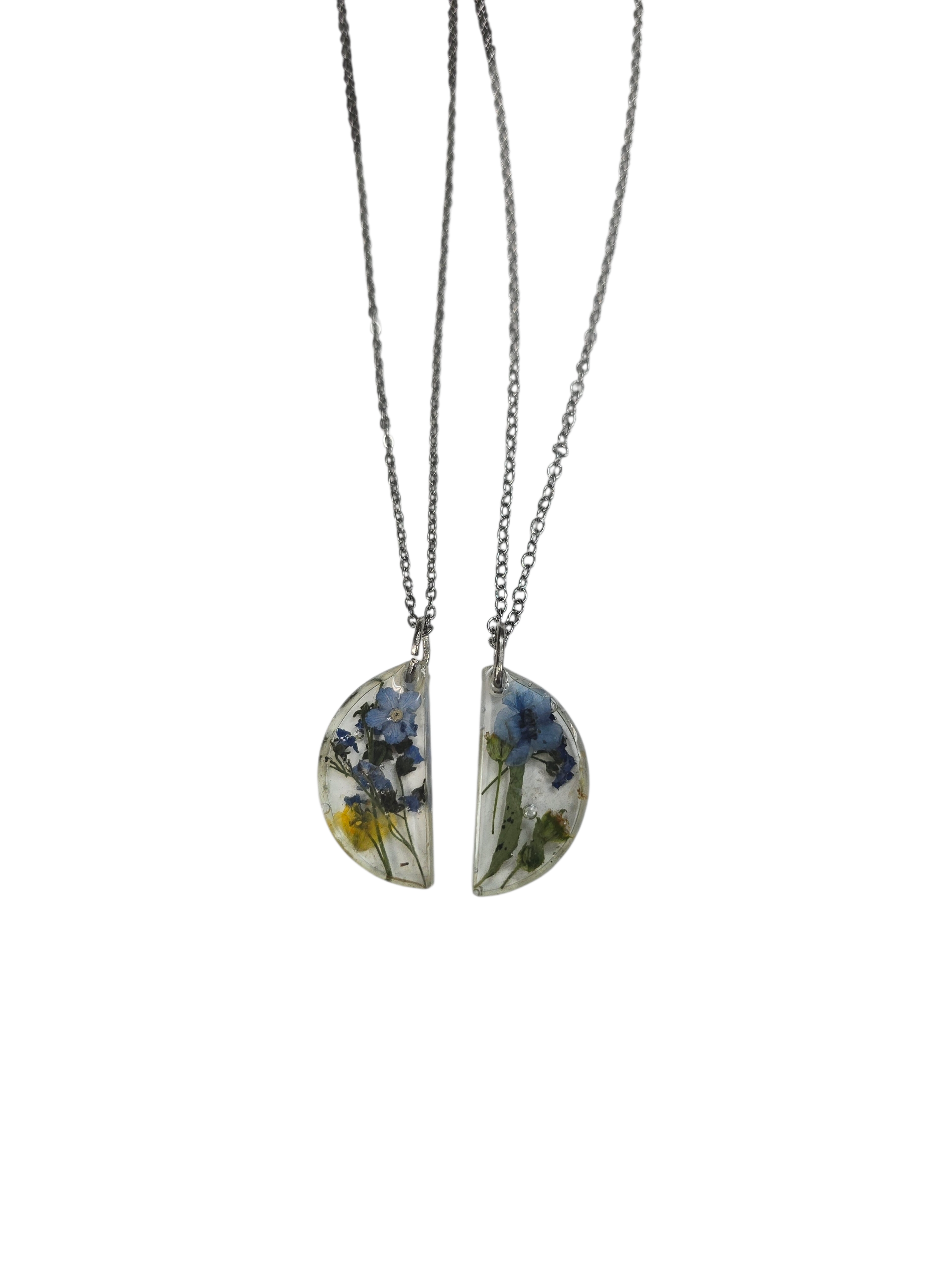 Charming Floral Resin BFF Half Circle Necklace Set