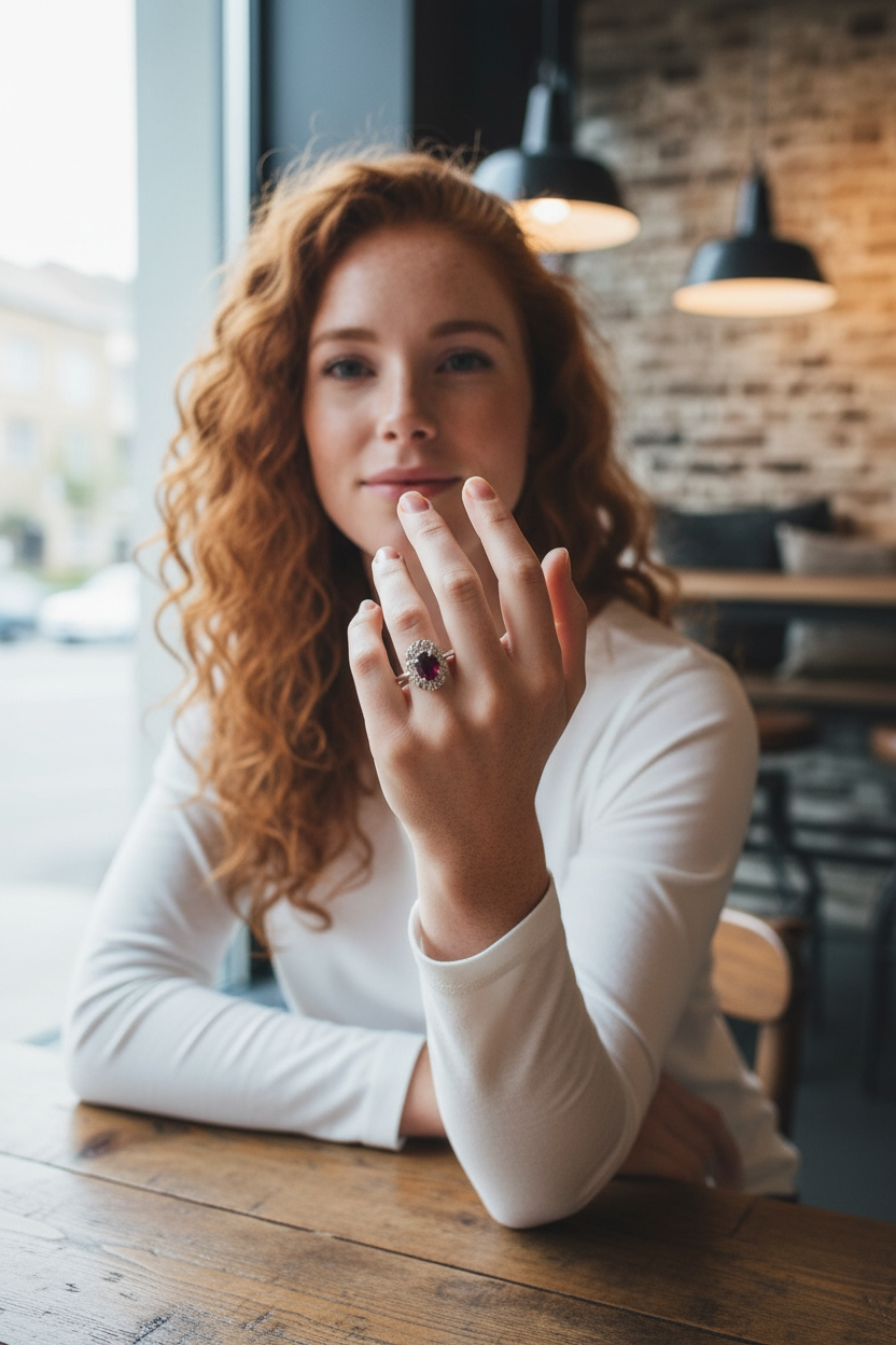 One-of-a-Kind Oval Garnet Crystal Silver Ring - Intricate January Birthstone Design