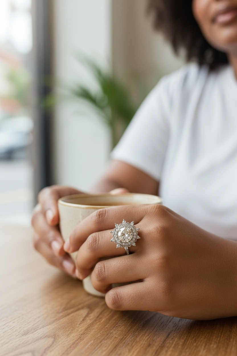 Sovereign Starburst: One-of-a-Kind Intricate Crystal Cocktail Ring