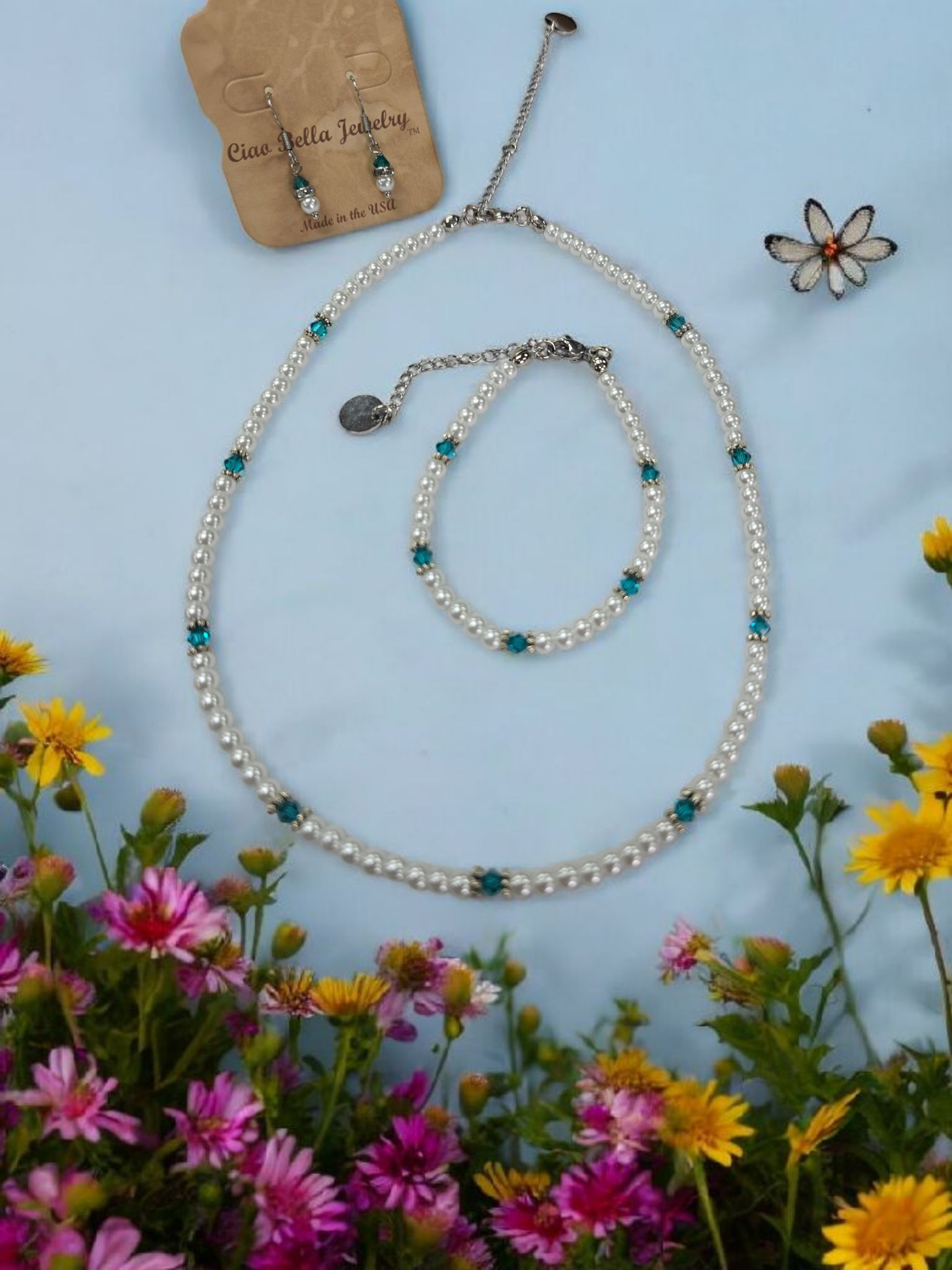 Austrian Crystal Birthstone and Pearl Set Necklace/Bracelet/Earring