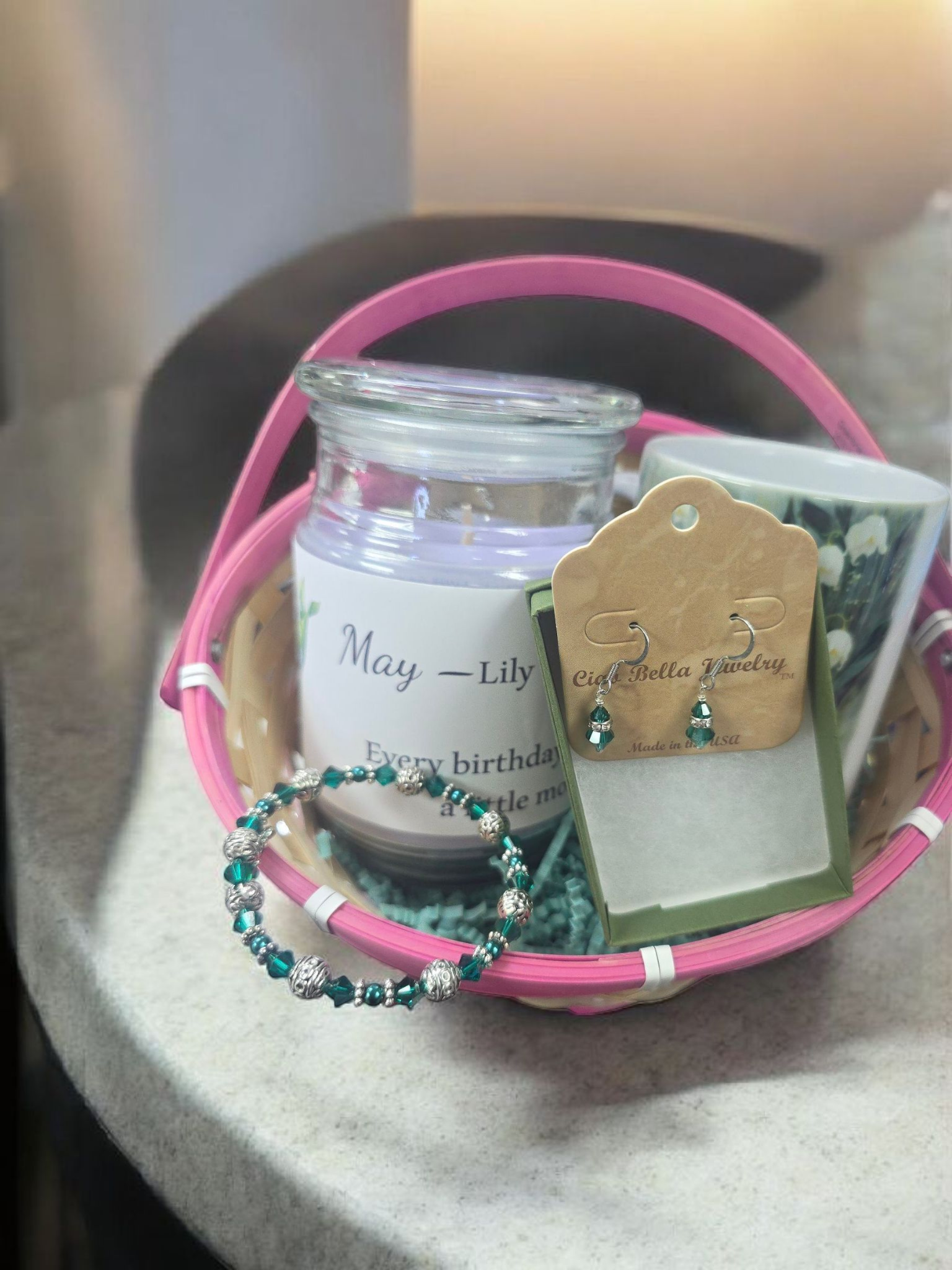May Birthday Gift Box, Candle, Emerald Jewelry, Lily of the Valley Mug, Butterfly Box, Women's Gift