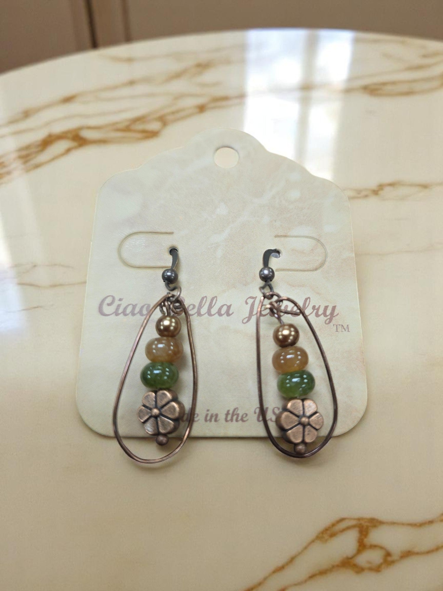 Women's Bohemian Copper Teardrop Petal Drop Earrings