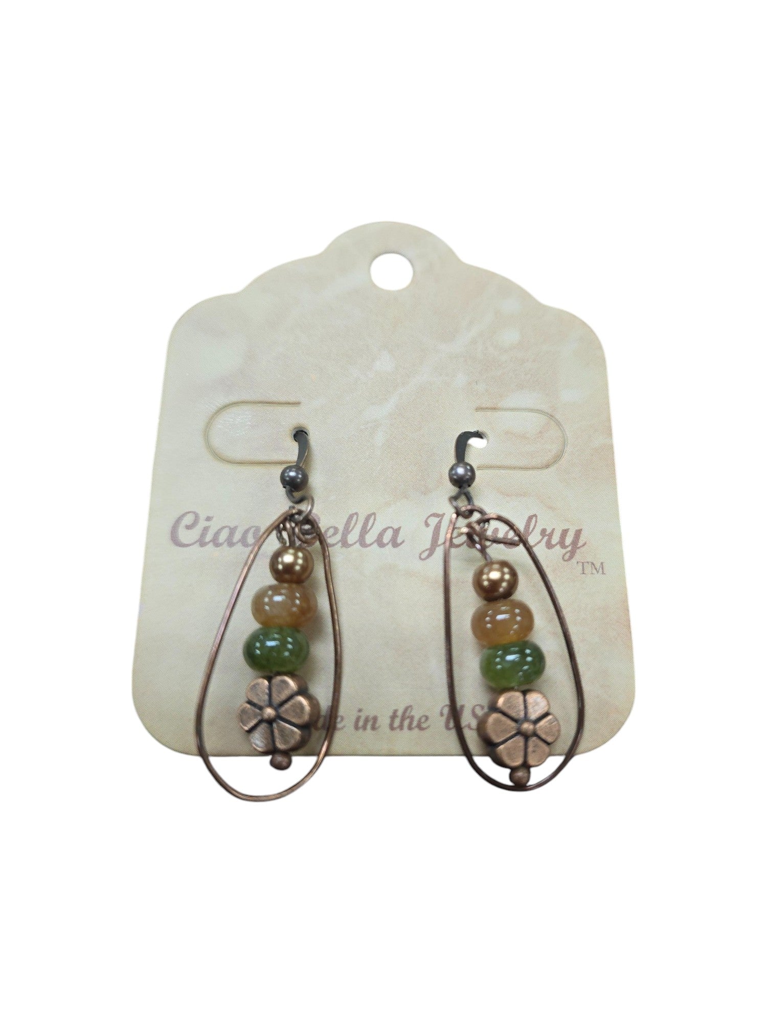 Women's Bohemian Copper Teardrop Petal Drop Earrings