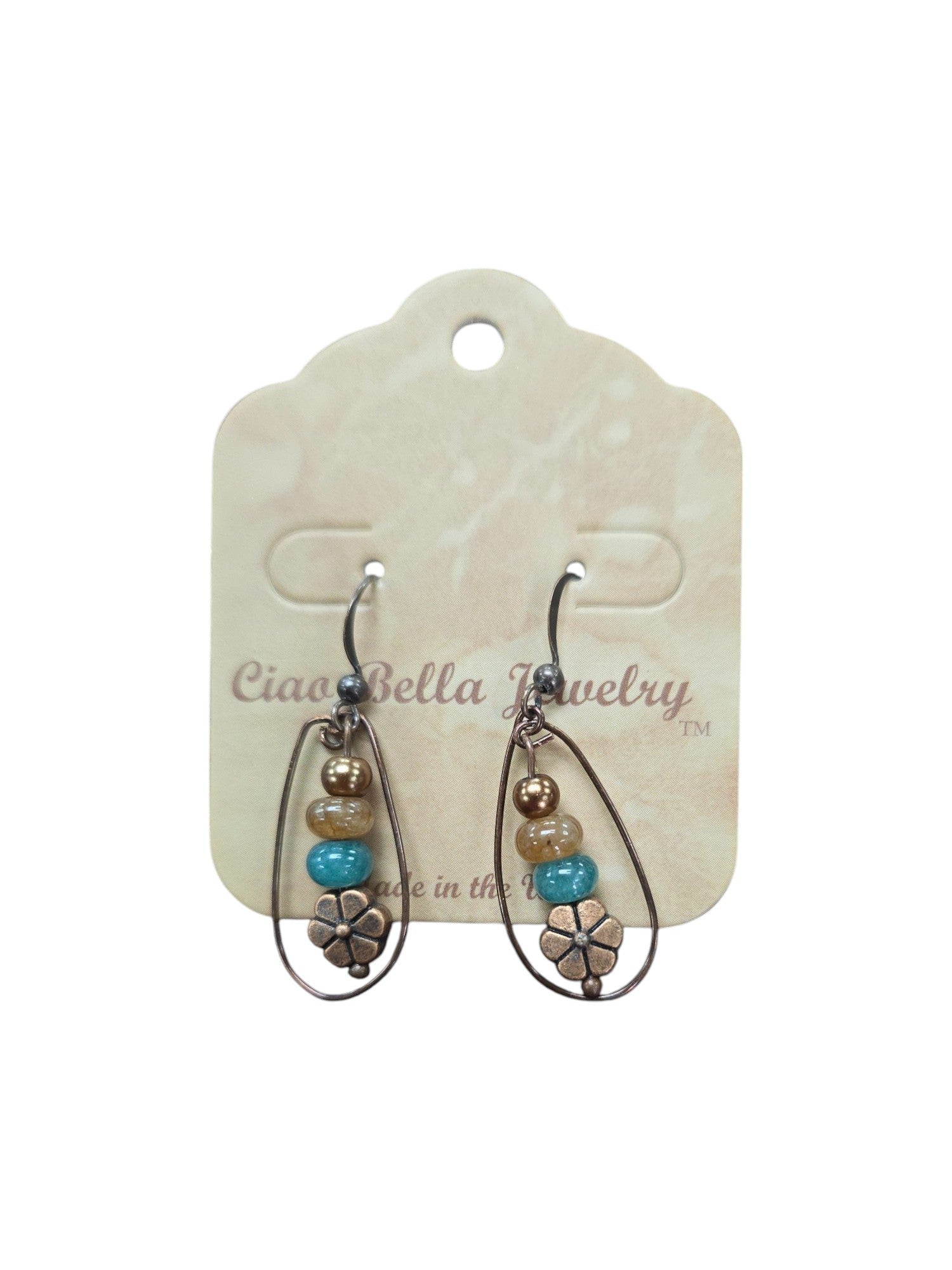 Women's Bohemian Copper Teardrop Petal Drop Earrings