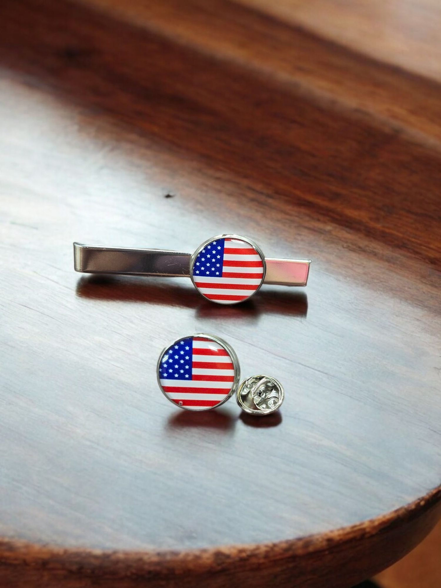 Patriotic American Flag Tie Pin & Tie Bar Set | Non Tarnish-Made in USA