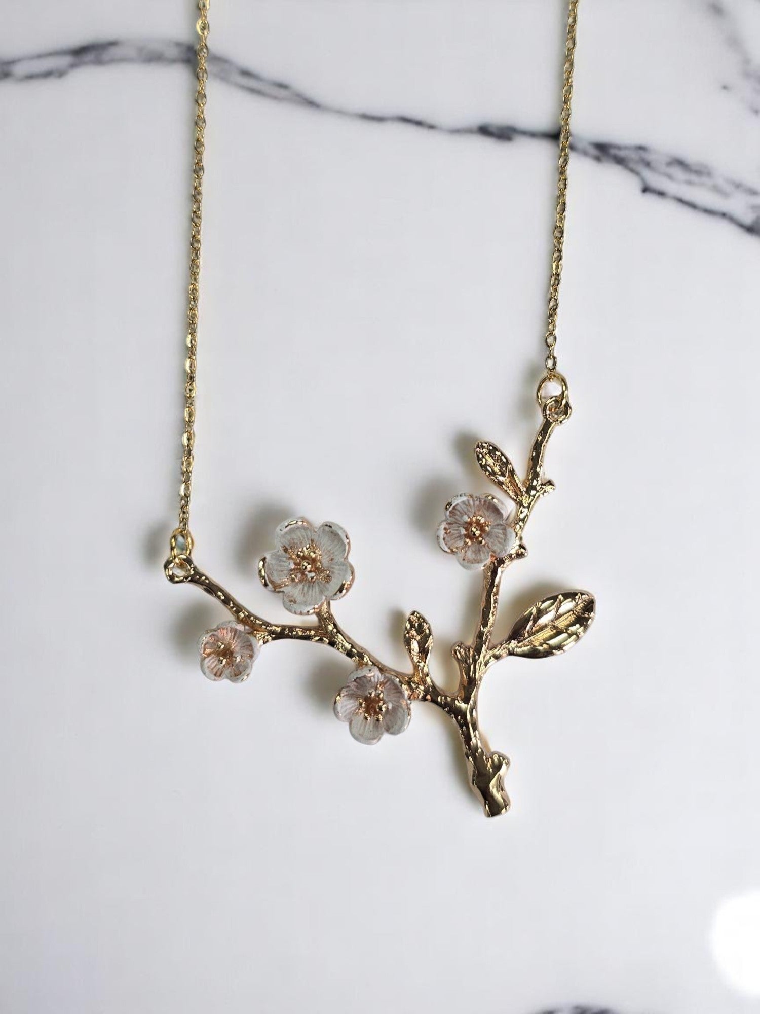 Hand-Painted Dogwood Blossom Pendant Necklace