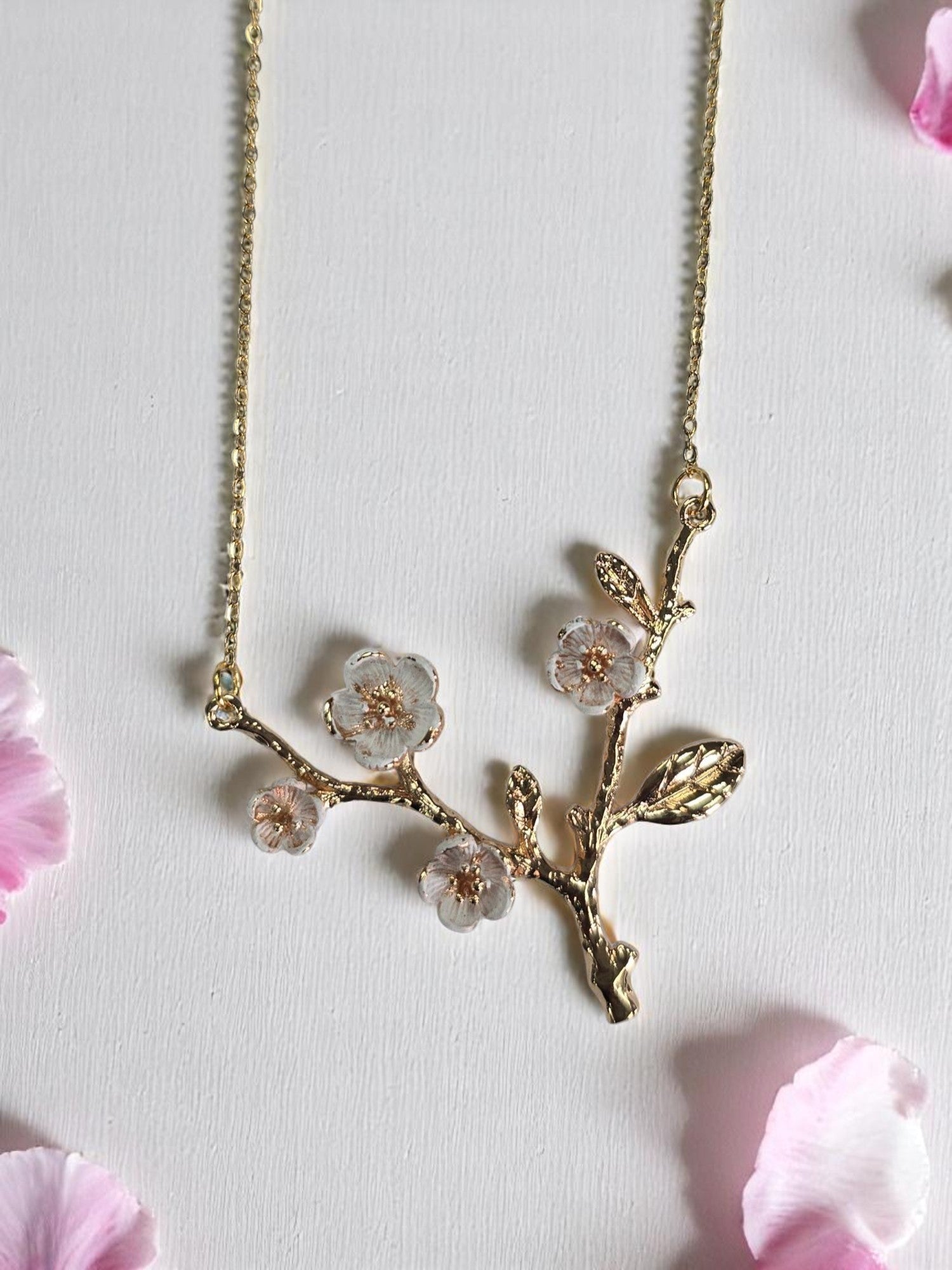 Hand-Painted Dogwood Blossom Pendant Necklace