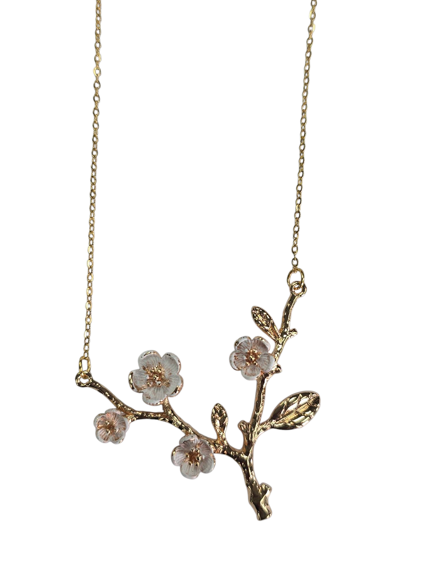 Hand-Painted Dogwood Blossom Pendant Necklace