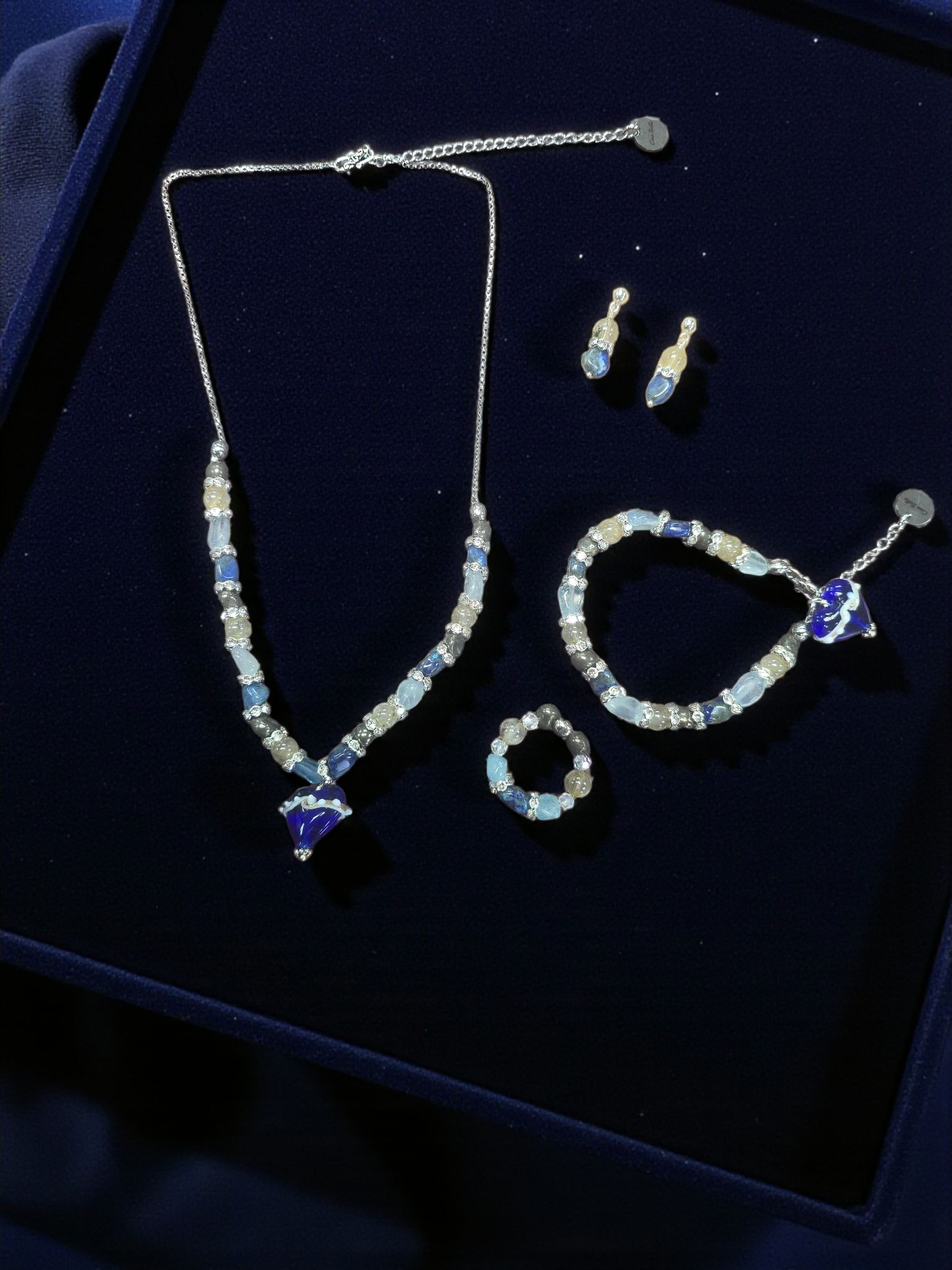 The Hope Collection | Lapis & Aquamarine Sterling Silver Cancer Charity Jewelry Set | Sterling Silver