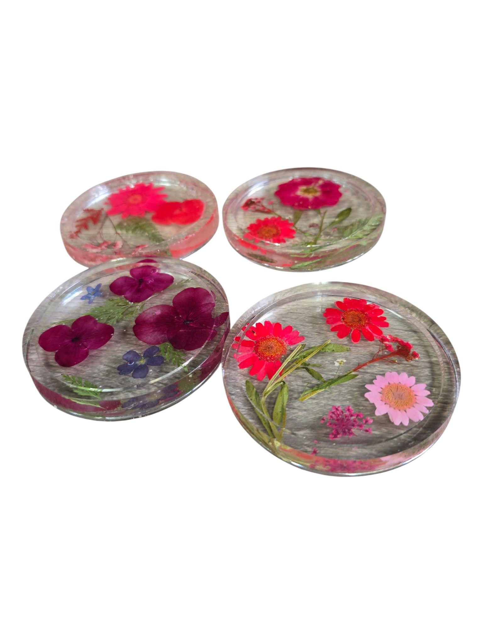 Four Pressed Flower Resin Coasters Set - Botanical Coaster with Real Flowers