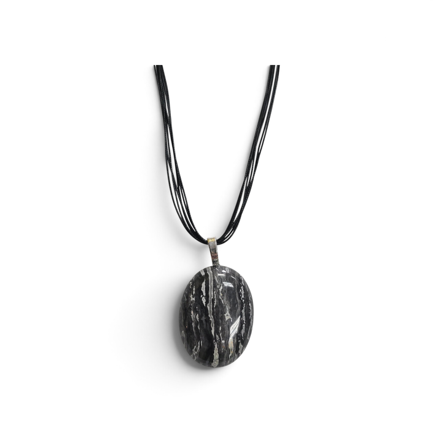 Zebra Jasper Silver Pendant Cord Necklace | Bold Contrast & Natural Art | Handmade Jewelry