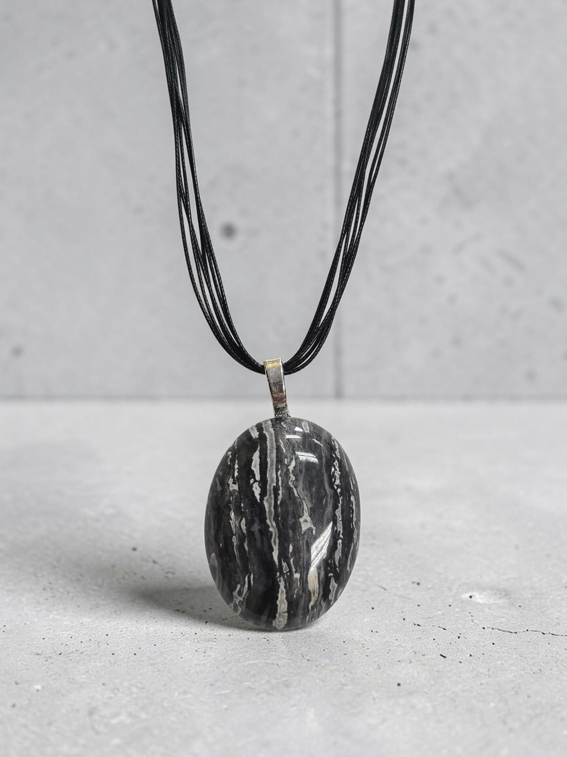 Zebra Jasper Silver Pendant Cord Necklace | Bold Contrast & Natural Art | Handmade Jewelry