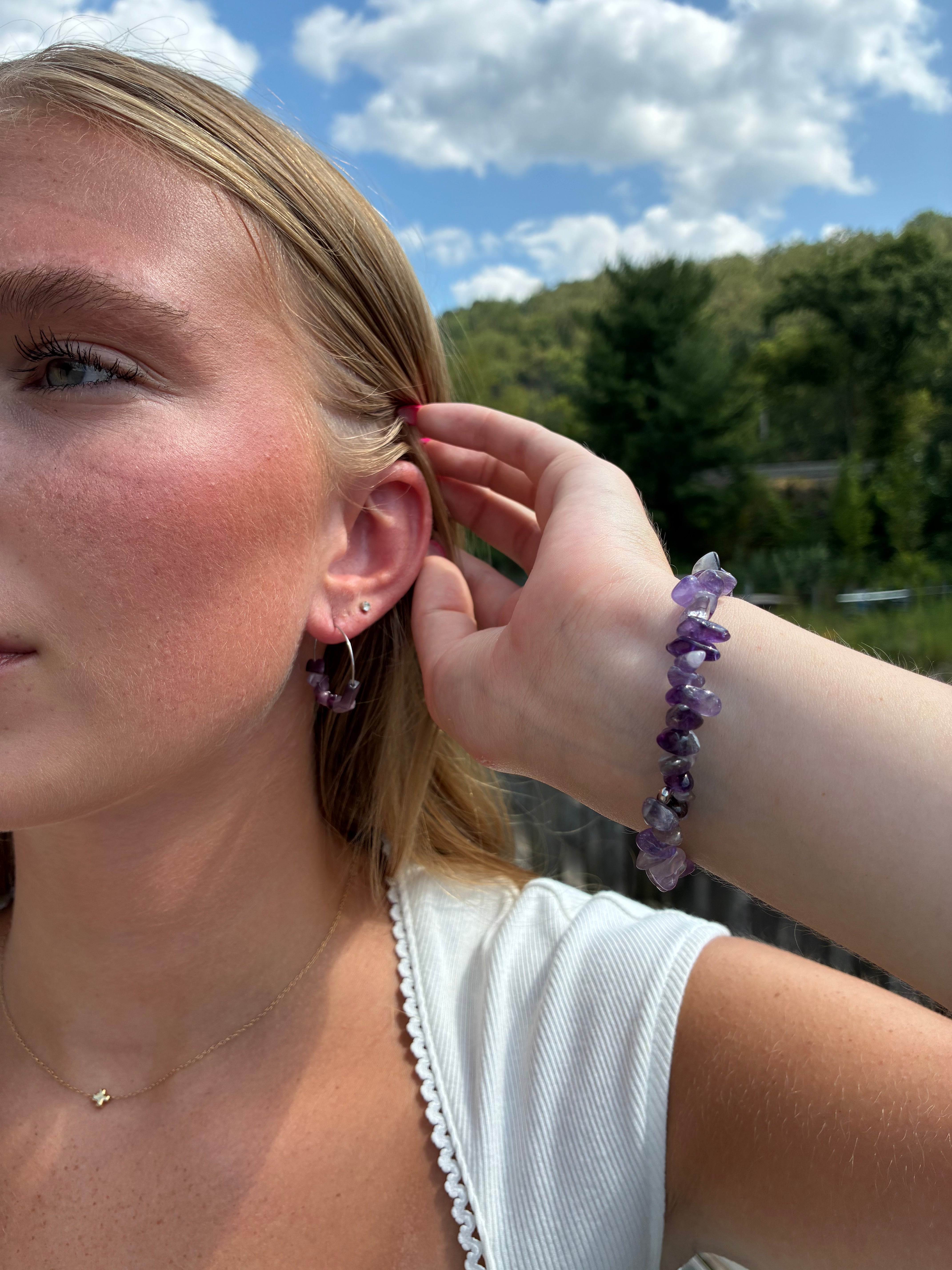 Amethyst Jewelry Set, Wrap Bracelet & Hoop Earrings