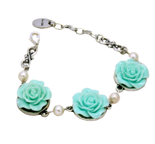 Victorian Charm Rose Flower Bracelet | Yellow, Blue, Pink, :Peach