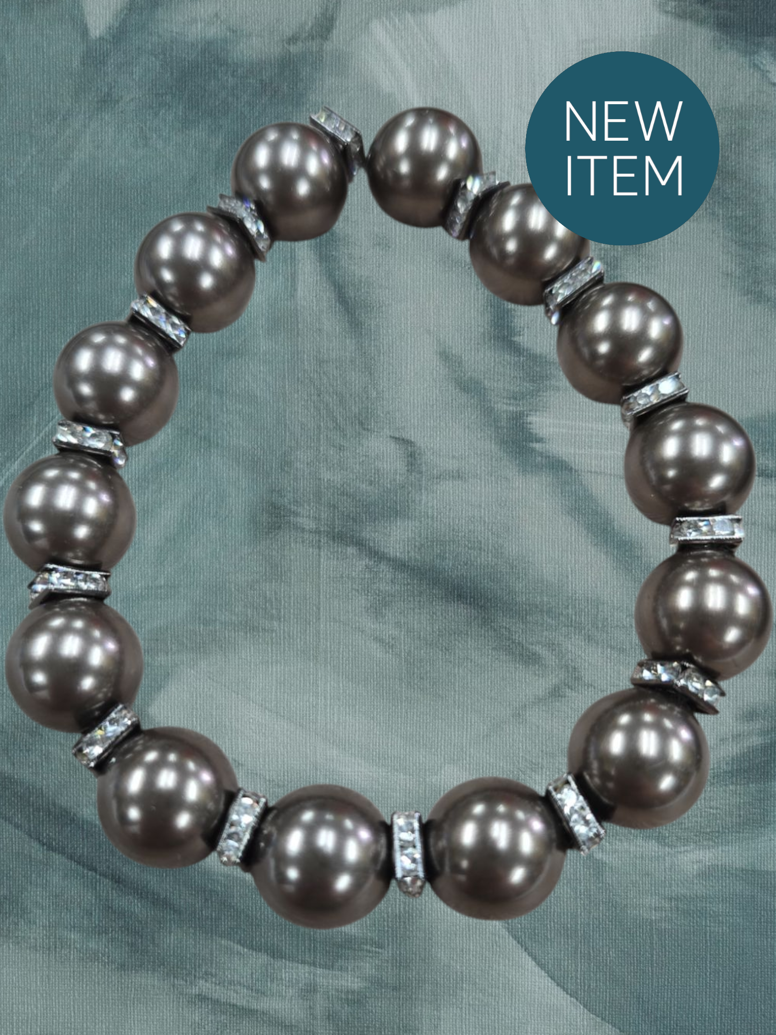 Elegant Brown Austrian Pearl and Crystal Stretch Bracelet