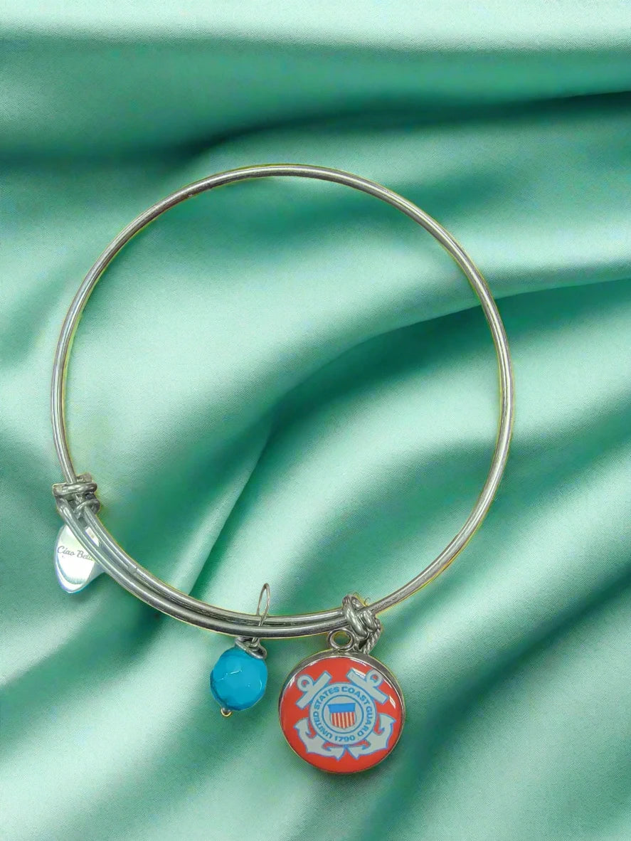 Coast Guard Bangle Bracelet, Officially Licensed, Stainless Steel, One Size Fits Most, Durable and Long Lasting, Perfect Gift for Soldiers