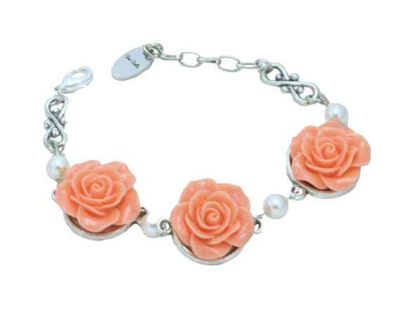Victorian Charm Rose Flower Bracelet | Yellow, Blue, Pink, :Peach