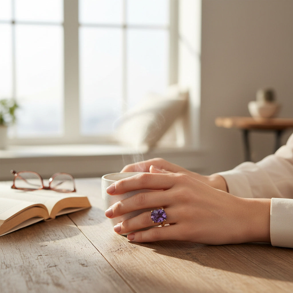 The Royal Violet Radiance: One-of-a-Kind Gold Statement Ring