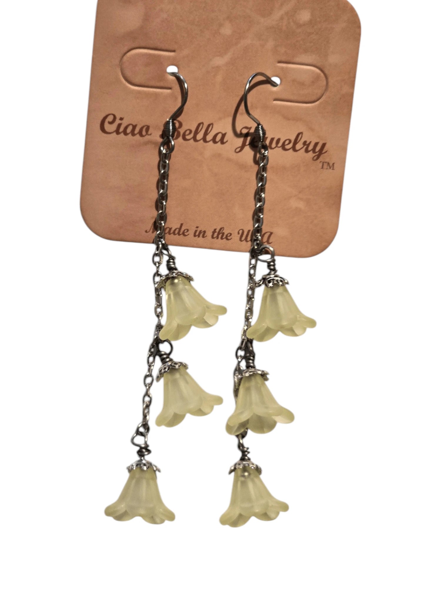 Delicate Lucite Flower Triple Dangle Earrings | Handmade | Assorted Colors