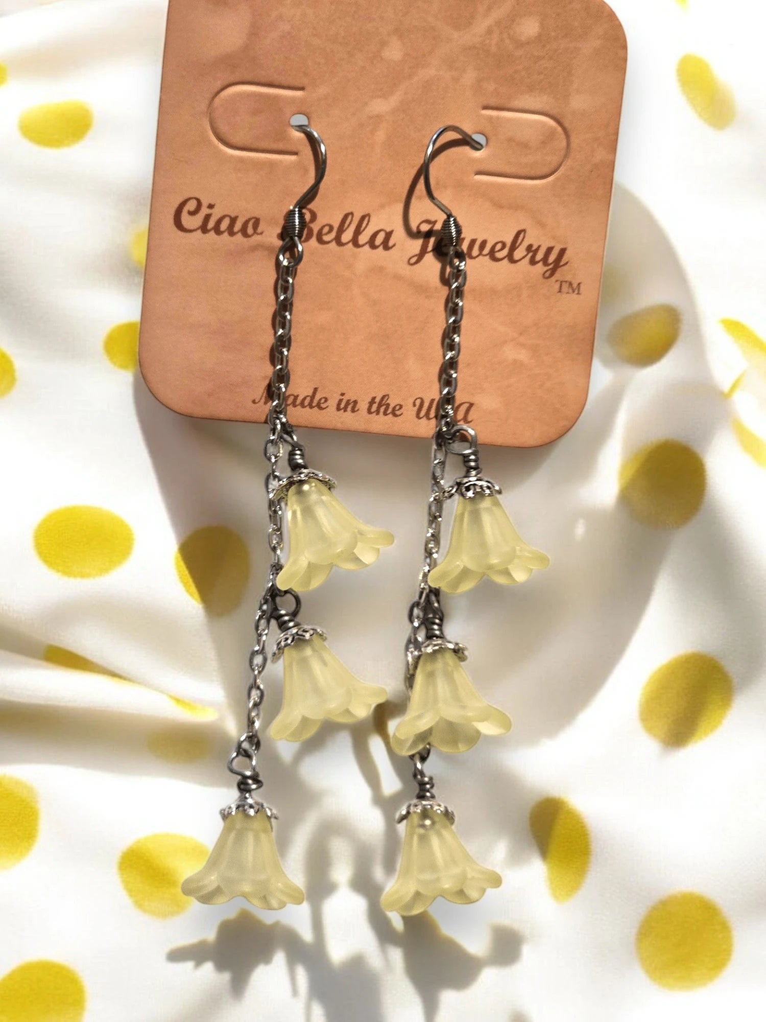 Delicate Lucite Flower Triple Dangle Earrings | Handmade | Assorted Colors