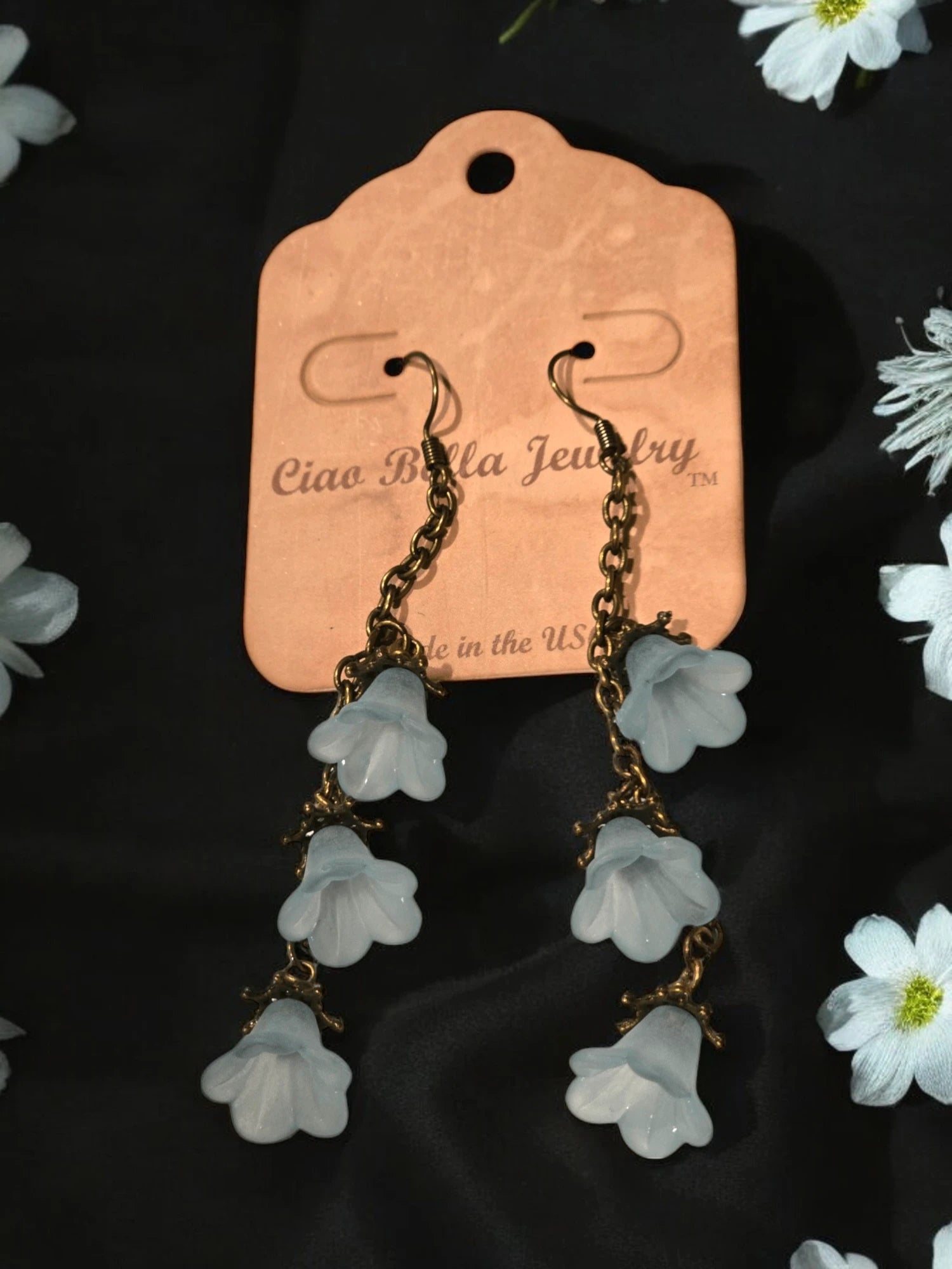 Delicate Lucite Flower Triple Dangle Earrings | Handmade | Assorted Colors
