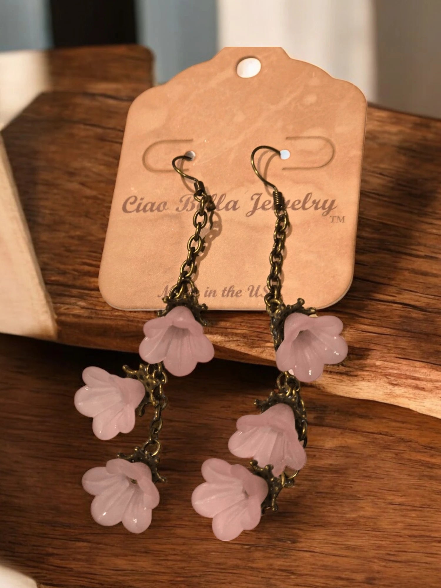 Delicate Lucite Flower Triple Dangle Earrings | Handmade | Assorted Colors