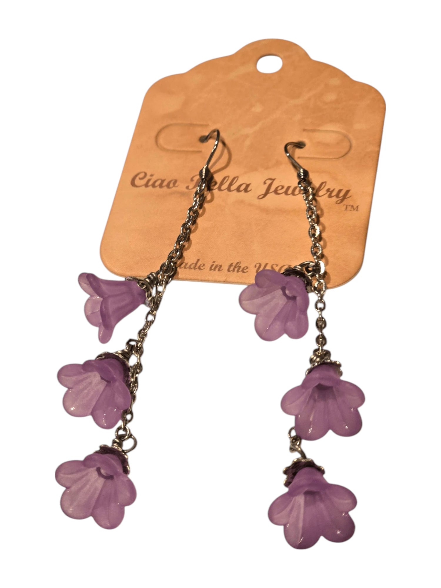 Delicate Lucite Flower Triple Dangle Earrings | Handmade | Assorted Colors