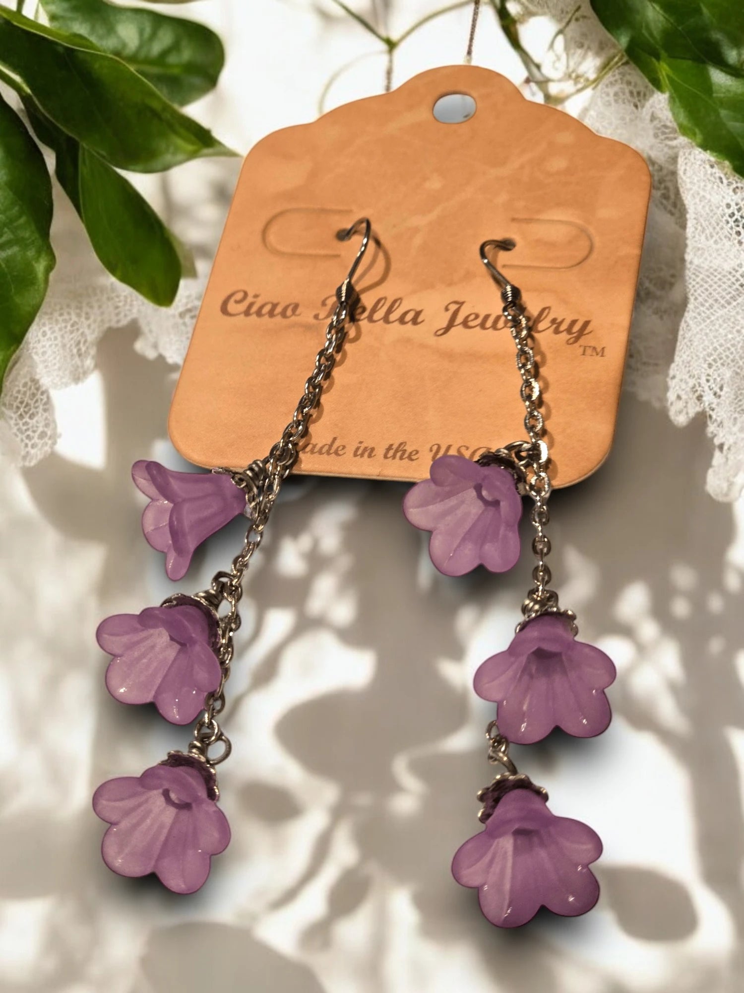 Delicate Lucite Flower Triple Dangle Earrings | Handmade | Assorted Colors