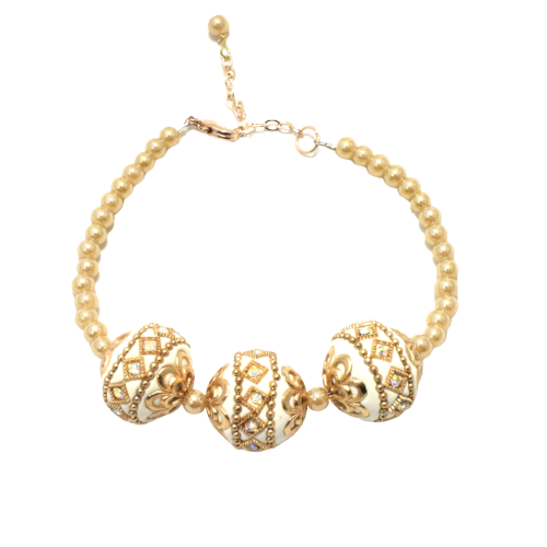 Gold and White Elegant Beaded Jewelry Set