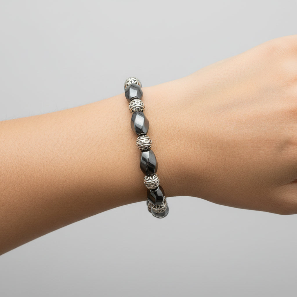 Circle Hematite Stretch Bracelet - Grounding & Protection | Elegant Energy Stone Jewelry