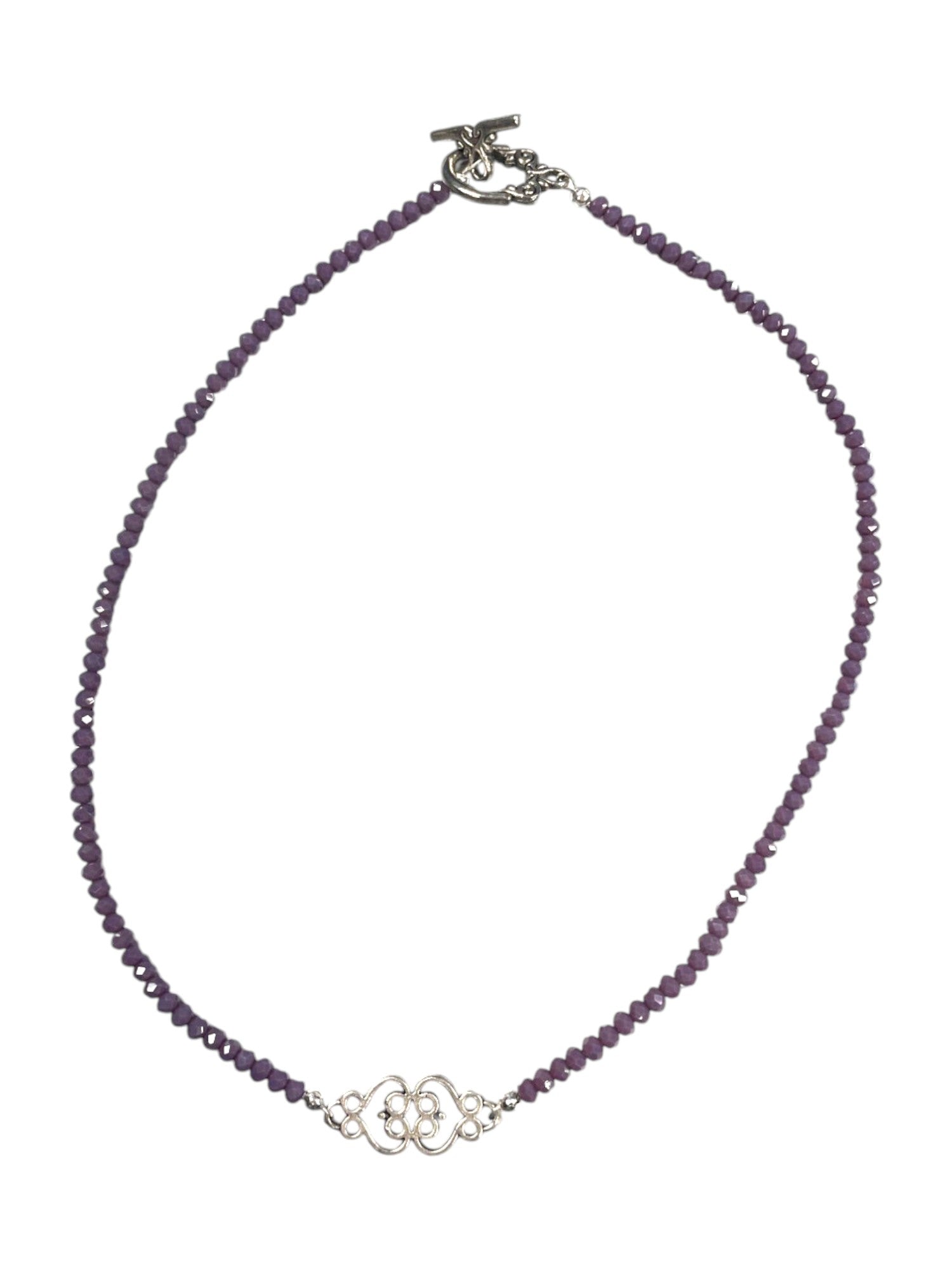 Filigree Beaded Necklace | Peacock Green & Dusty Purple