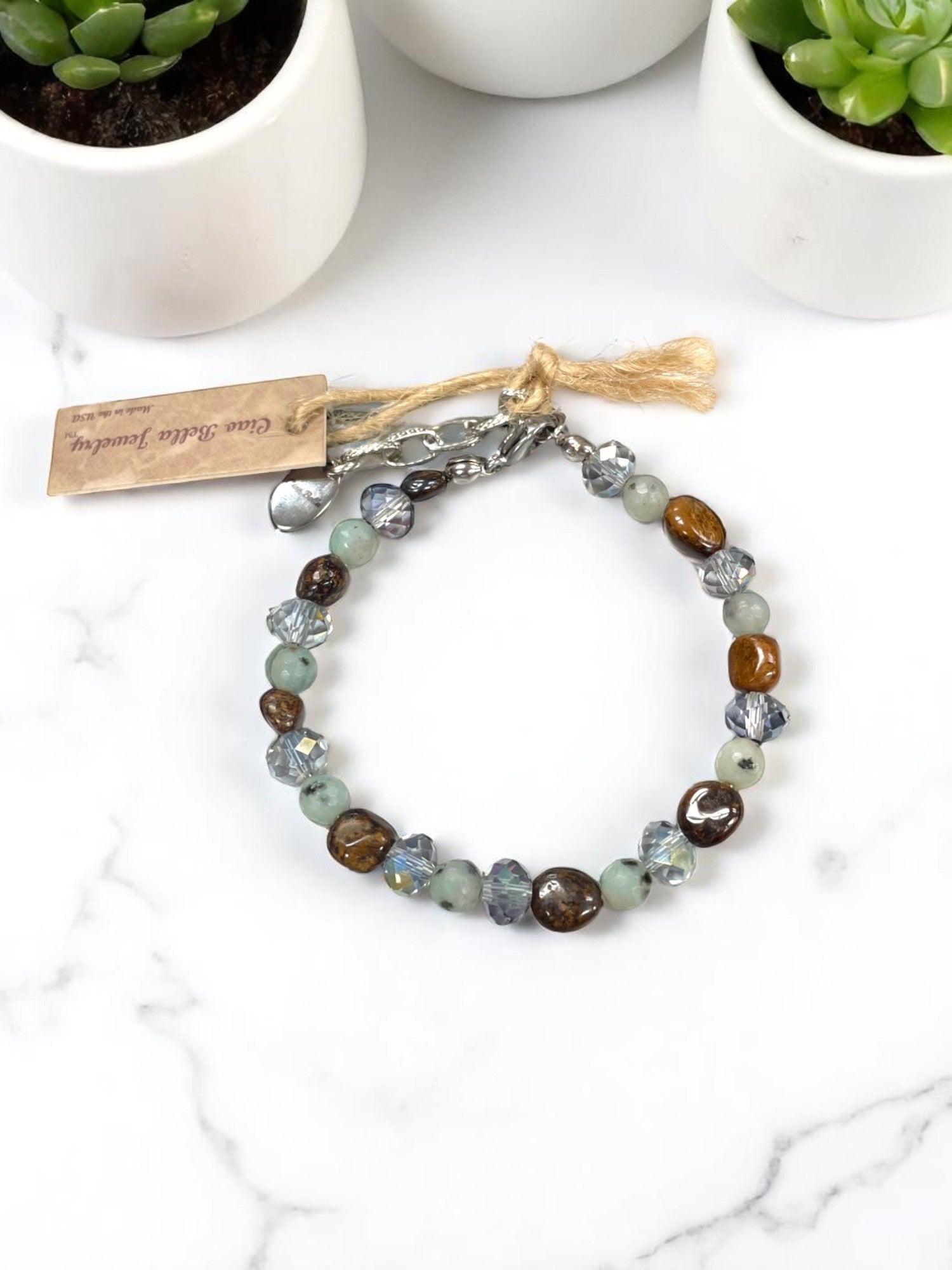 Earthy Harmony Bracelet | Bronzite, Lotus Jasper, Crystal