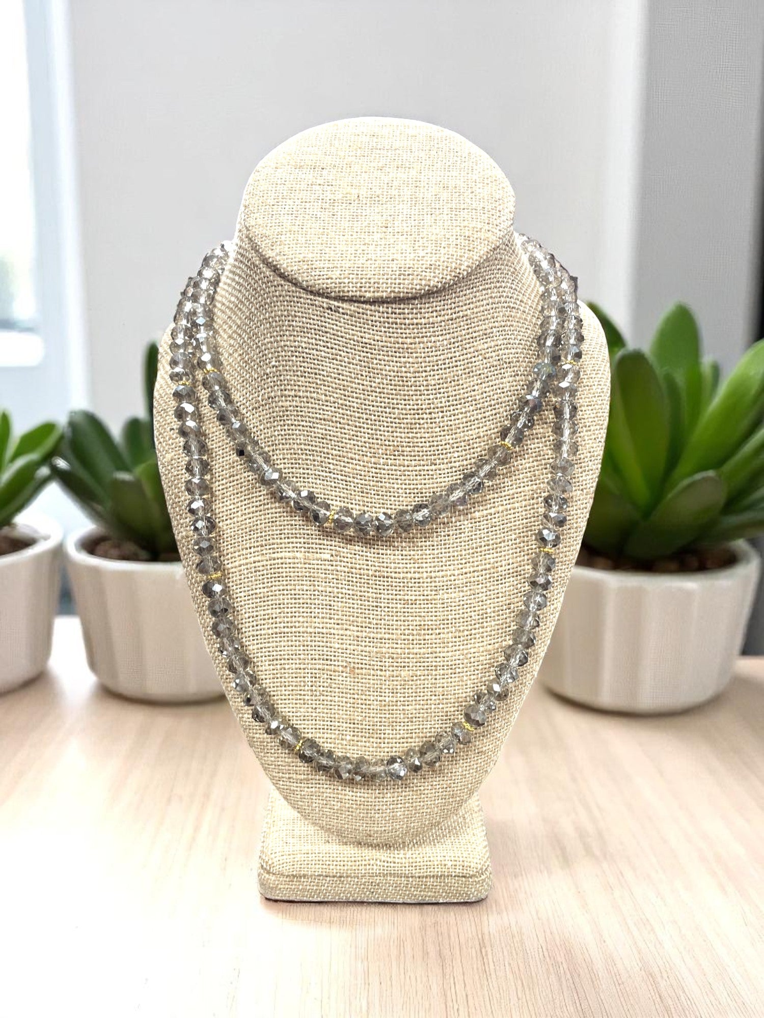 Luxe Long Beaded Necklace | Champagne, White, Black, Gray, Iridescent