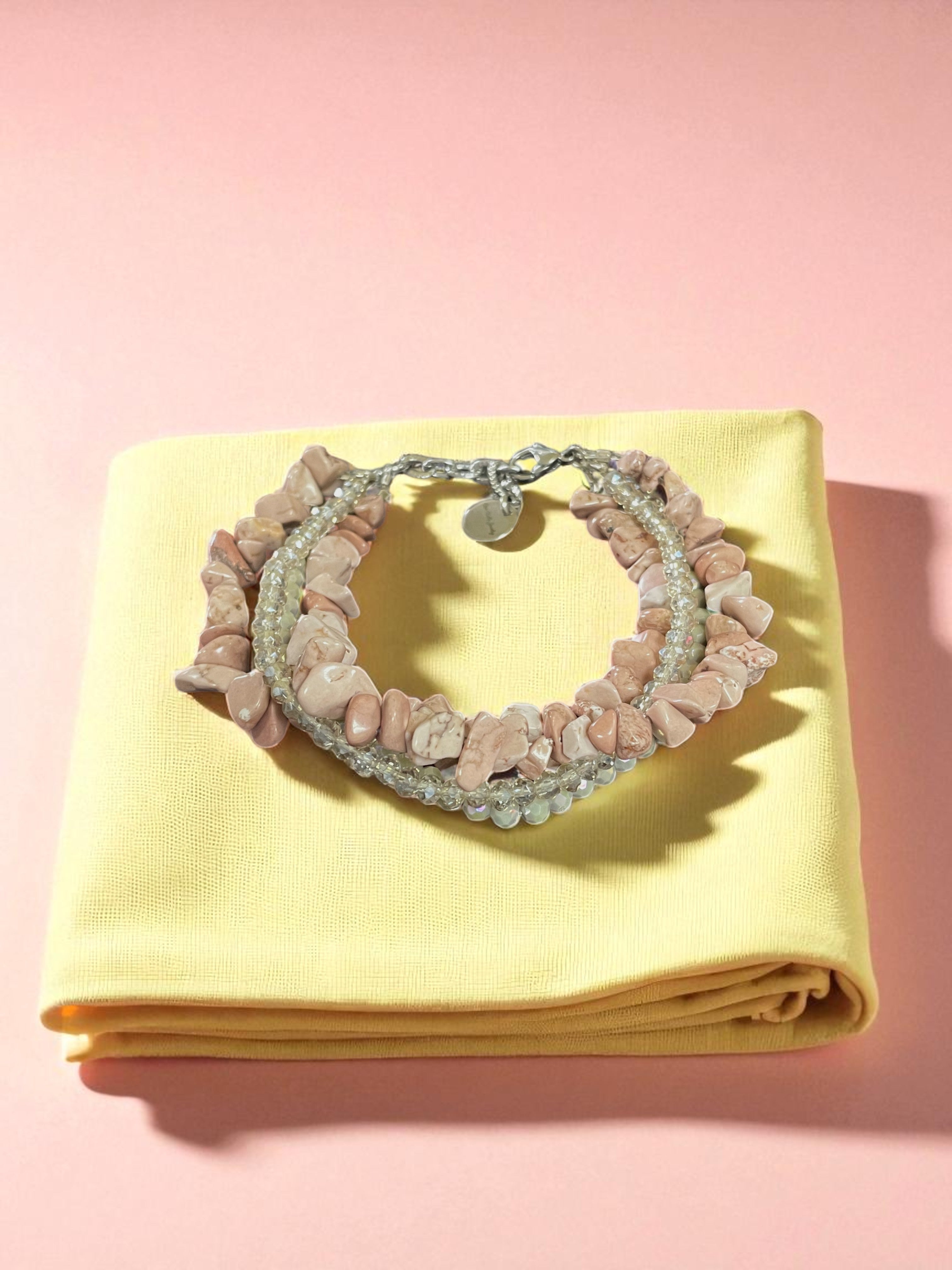 Multi-Strand Gemstone Bracelet | Aquamarine, Rhodonite, and Yellow Quartz