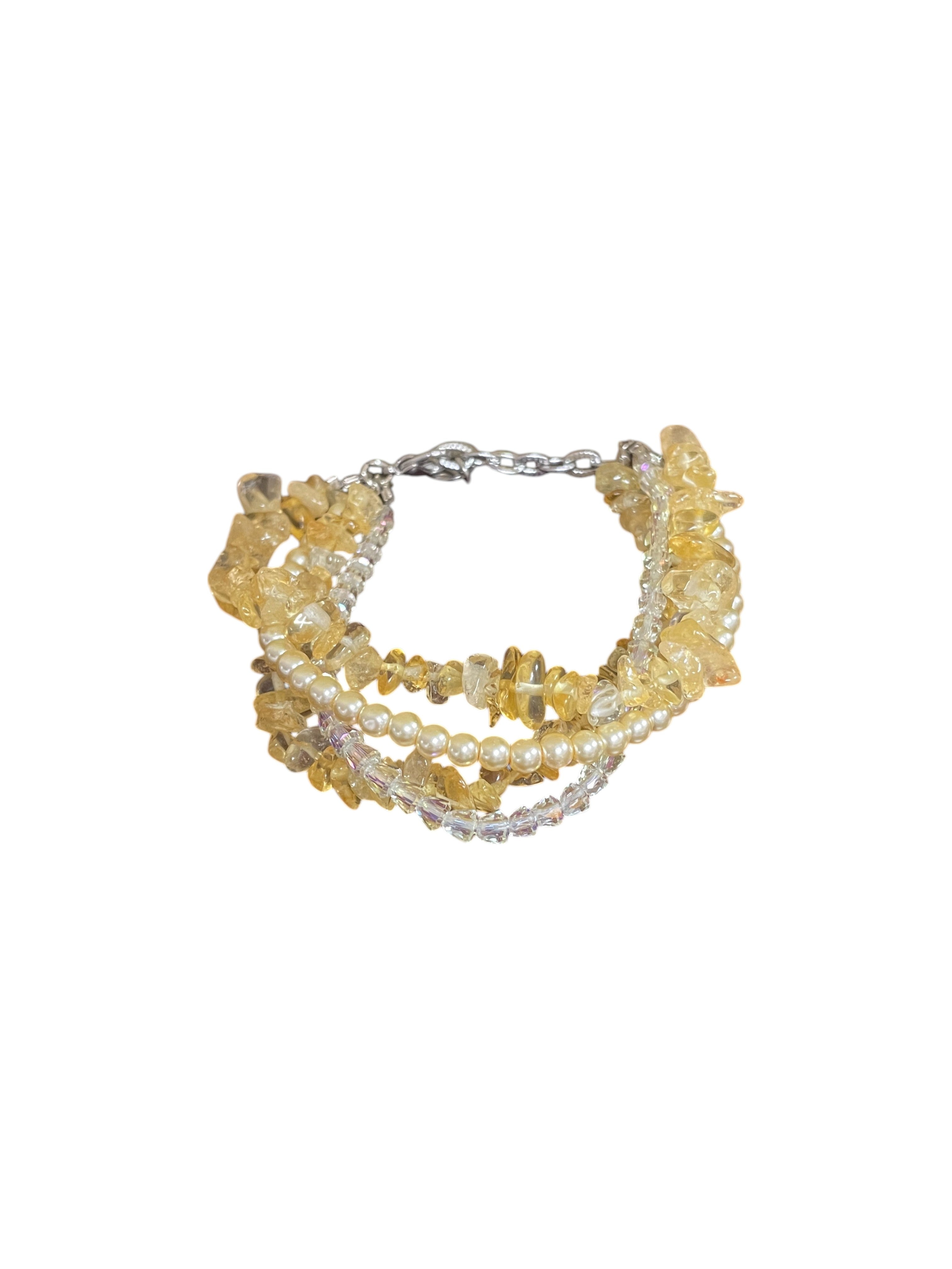 Multi-Strand Gemstone Bracelet | Aquamarine, Rhodonite, and Yellow Quartz