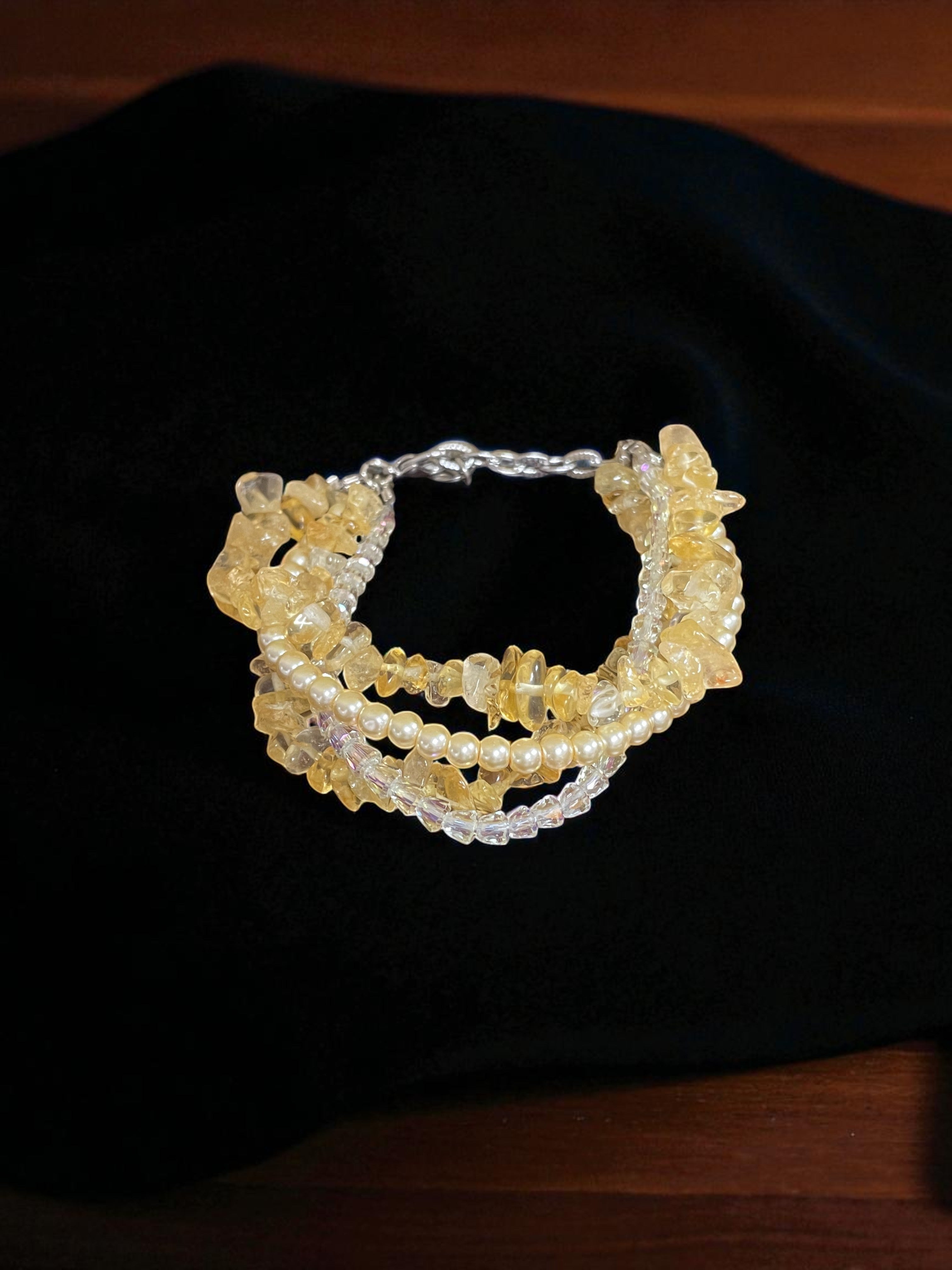Multi-Strand Gemstone Bracelet | Aquamarine, Rhodonite, and Yellow Quartz