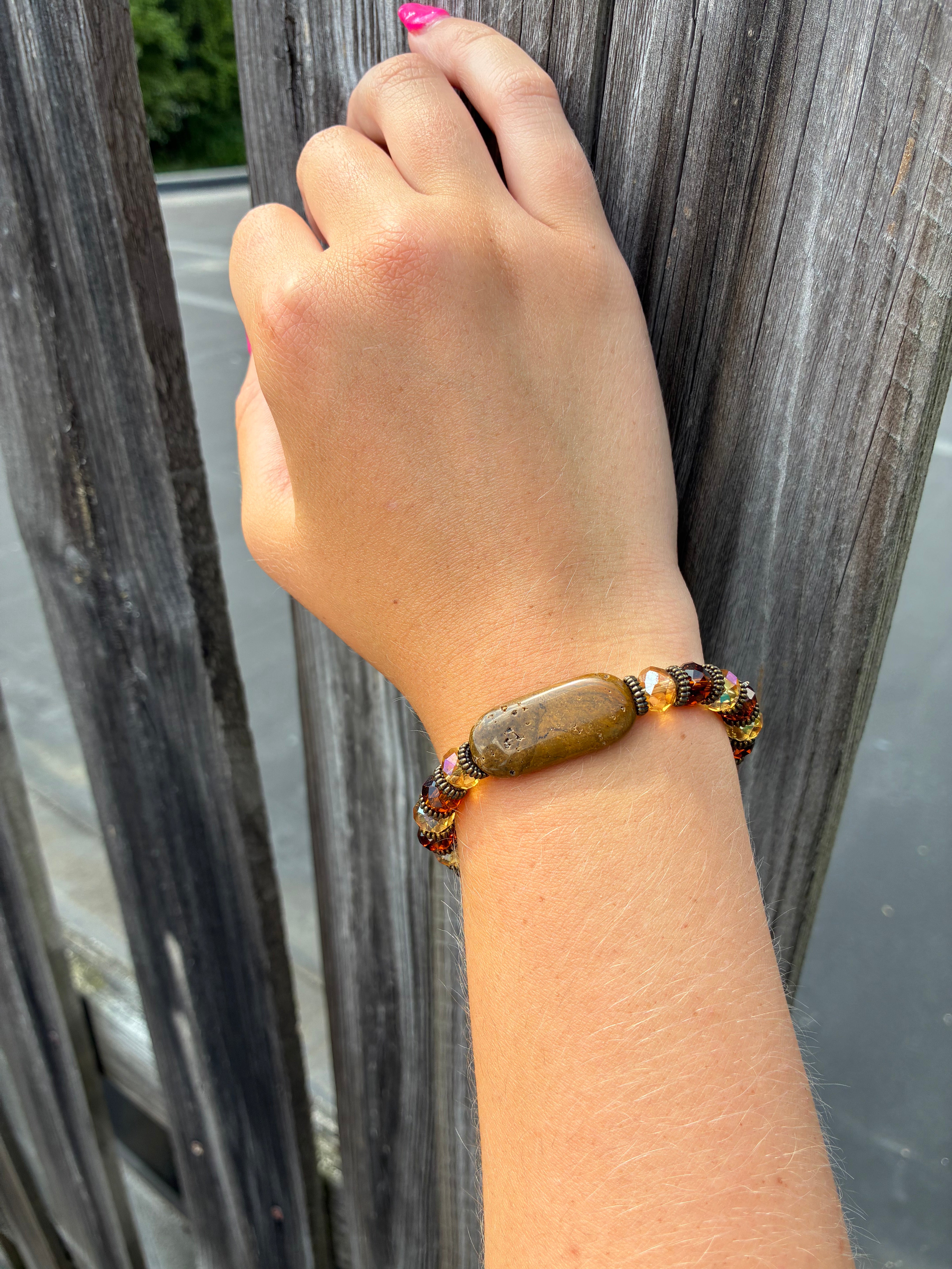 Golden Ocean Jasper & Champagne Crystal Bracelet