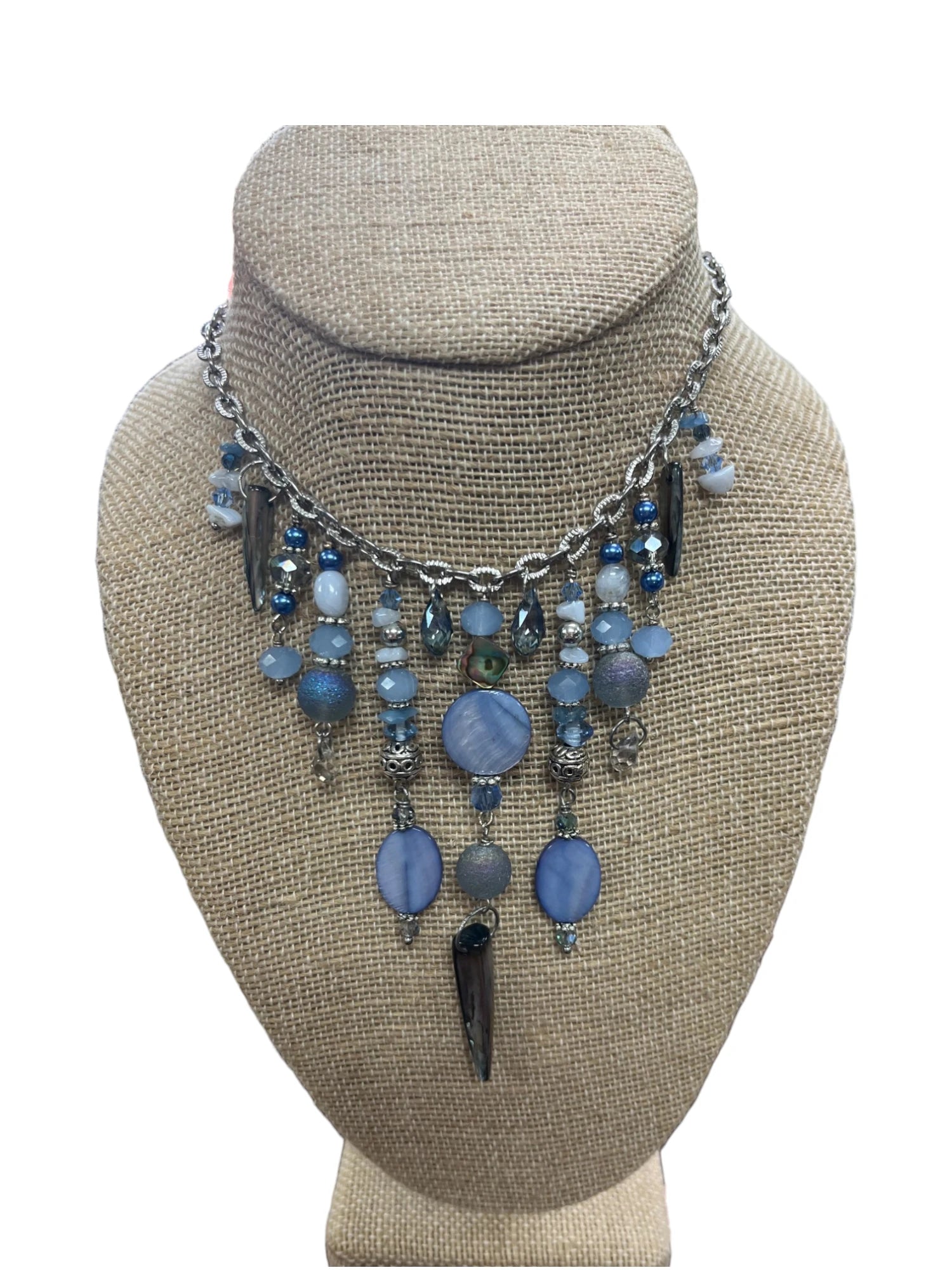 Gemstone Cluster Bib Necklace - Tiger Eye, Turquoise Amazonite, Amethyst, Blue Agate, Apatite, and Sodalite
