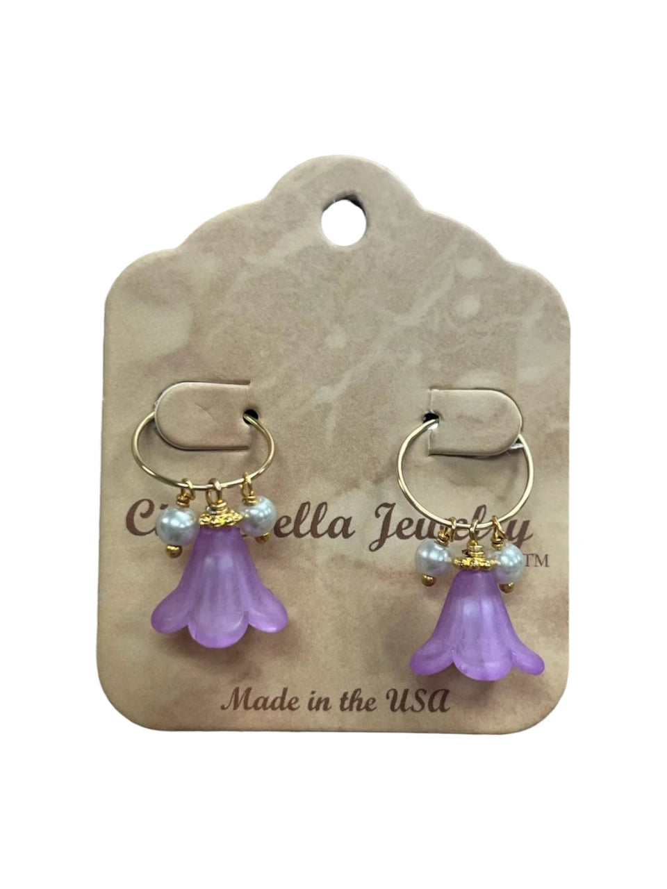 Golden Delicate Lucite Flower & Pearl Hoop Earrings | Handmade | Assorted Colors