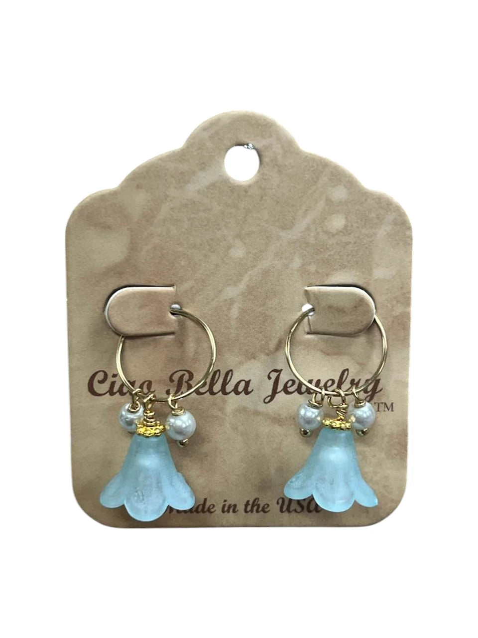 Golden Delicate Lucite Flower & Pearl Hoop Earrings | Handmade | Assorted Colors