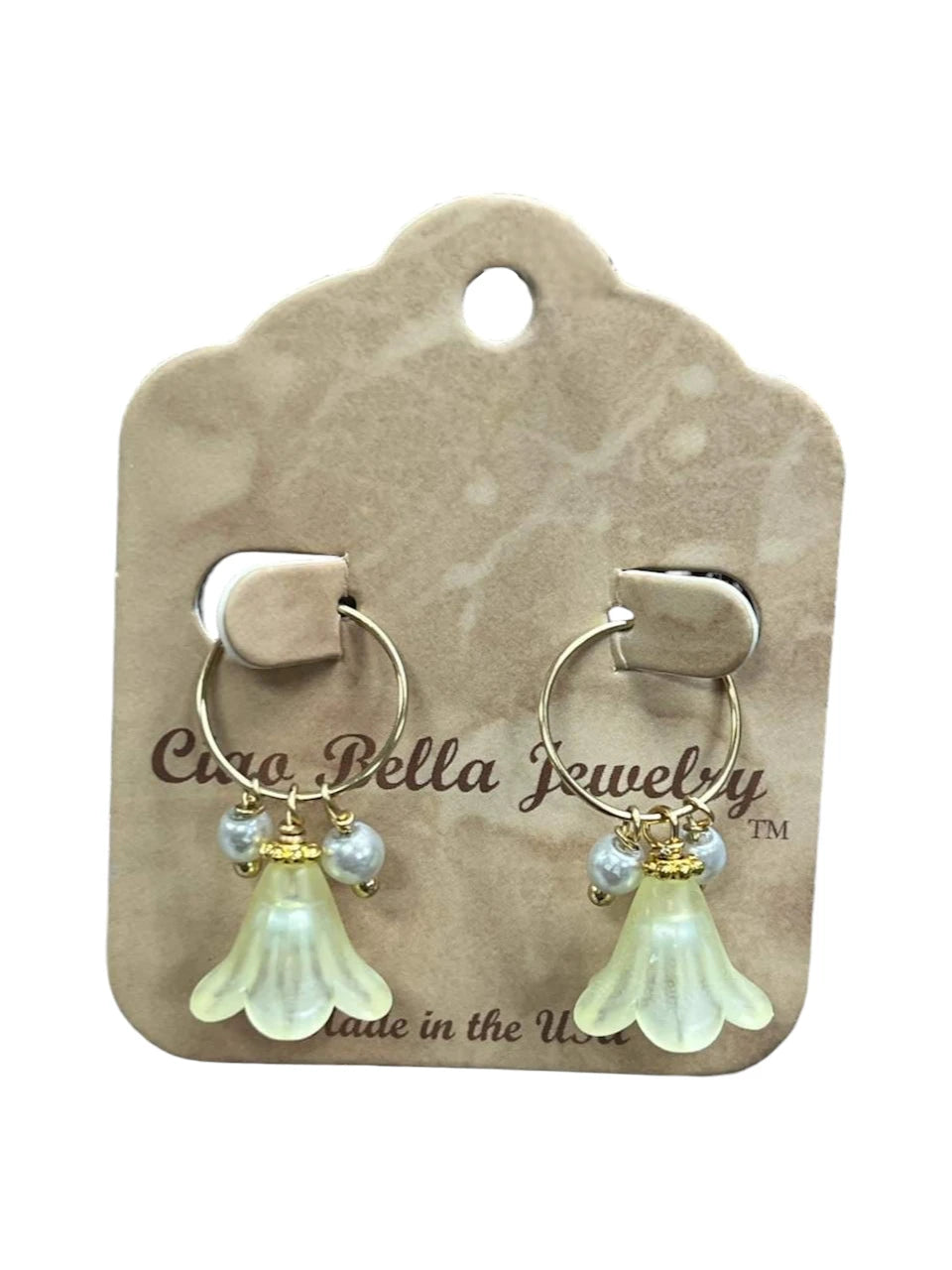 Golden Delicate Lucite Flower & Pearl Hoop Earrings | Handmade | Assorted Colors